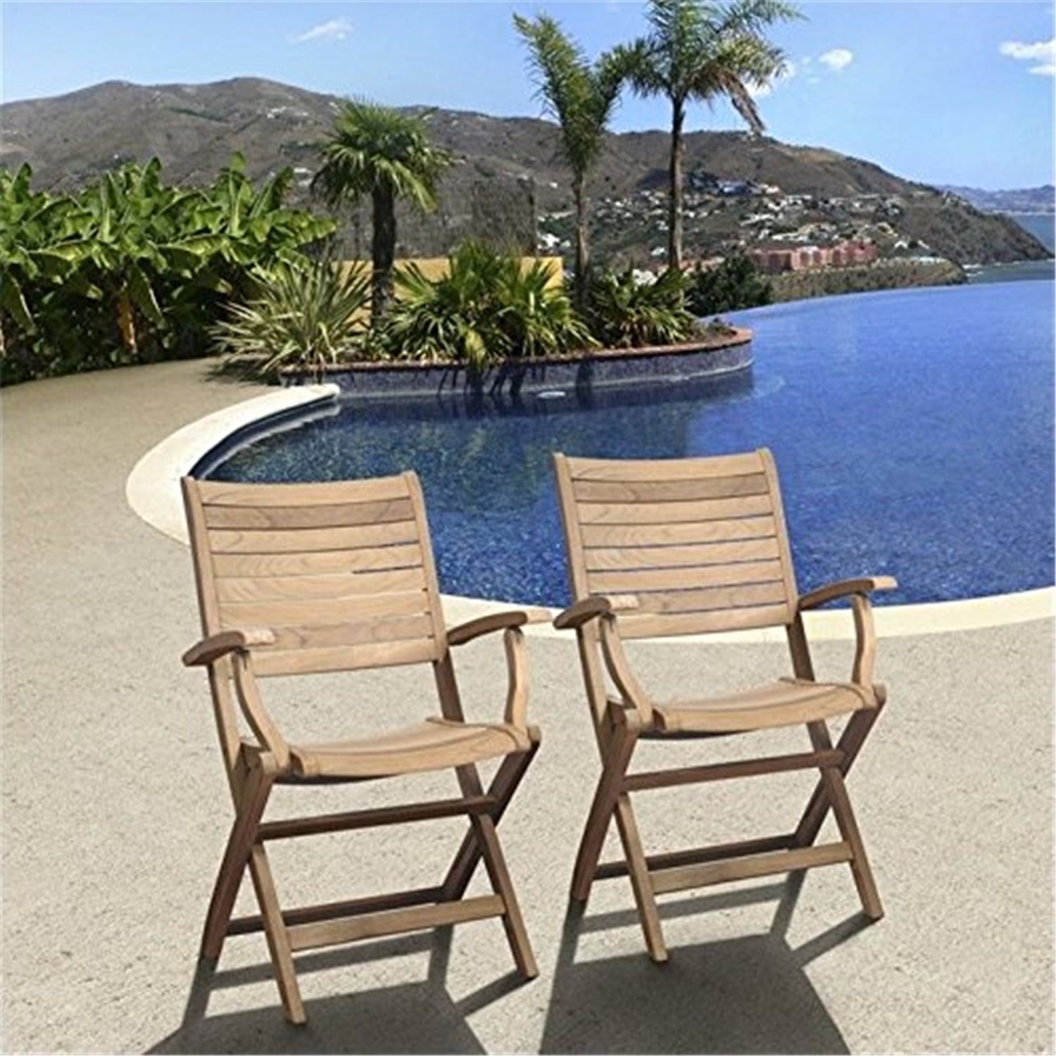 Dublin Light Brown Teak Folding Armchairs, Set of 2