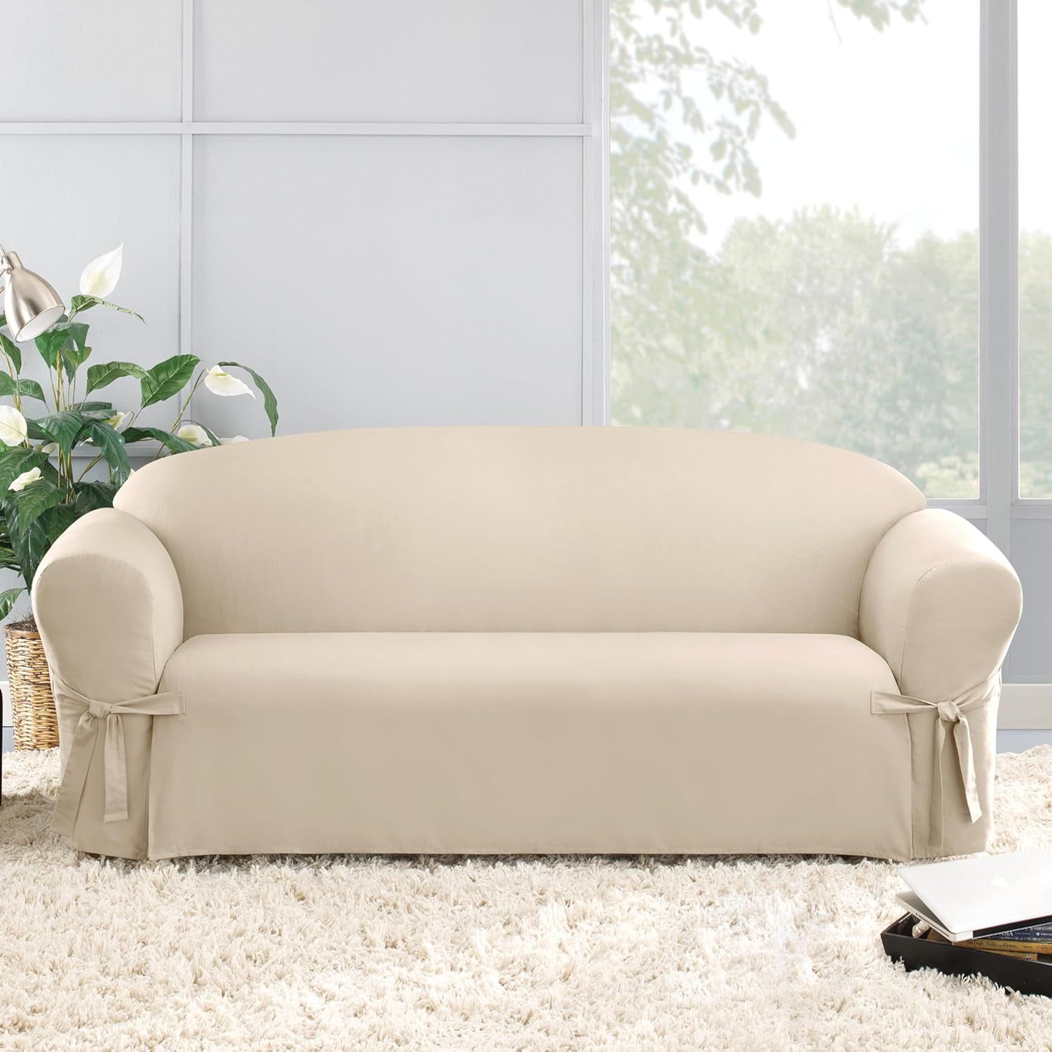 Cream Cotton Duck Sofa Slipcover for Living Room