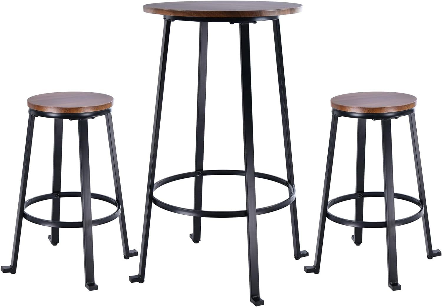 Rustic Brown 3-Piece Round Pub Table Set with Steel Legs