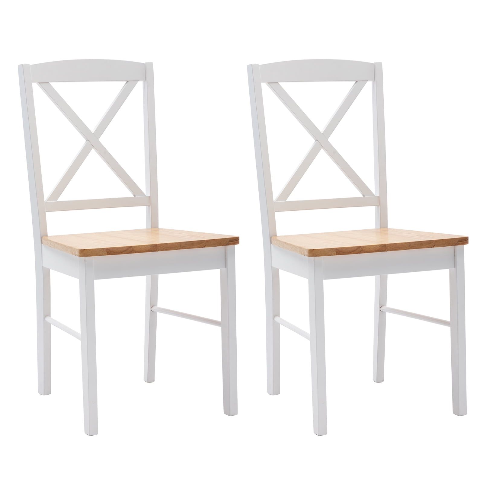 White Cross Back Dining Side Chairs with Natural Wood Seat