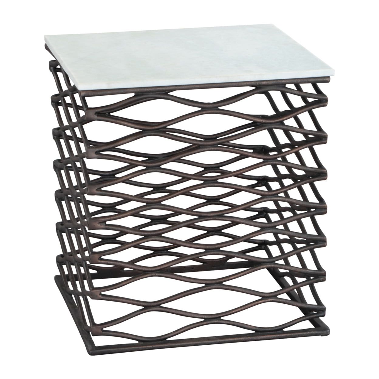 Modern White Marble and Steel Accent Table