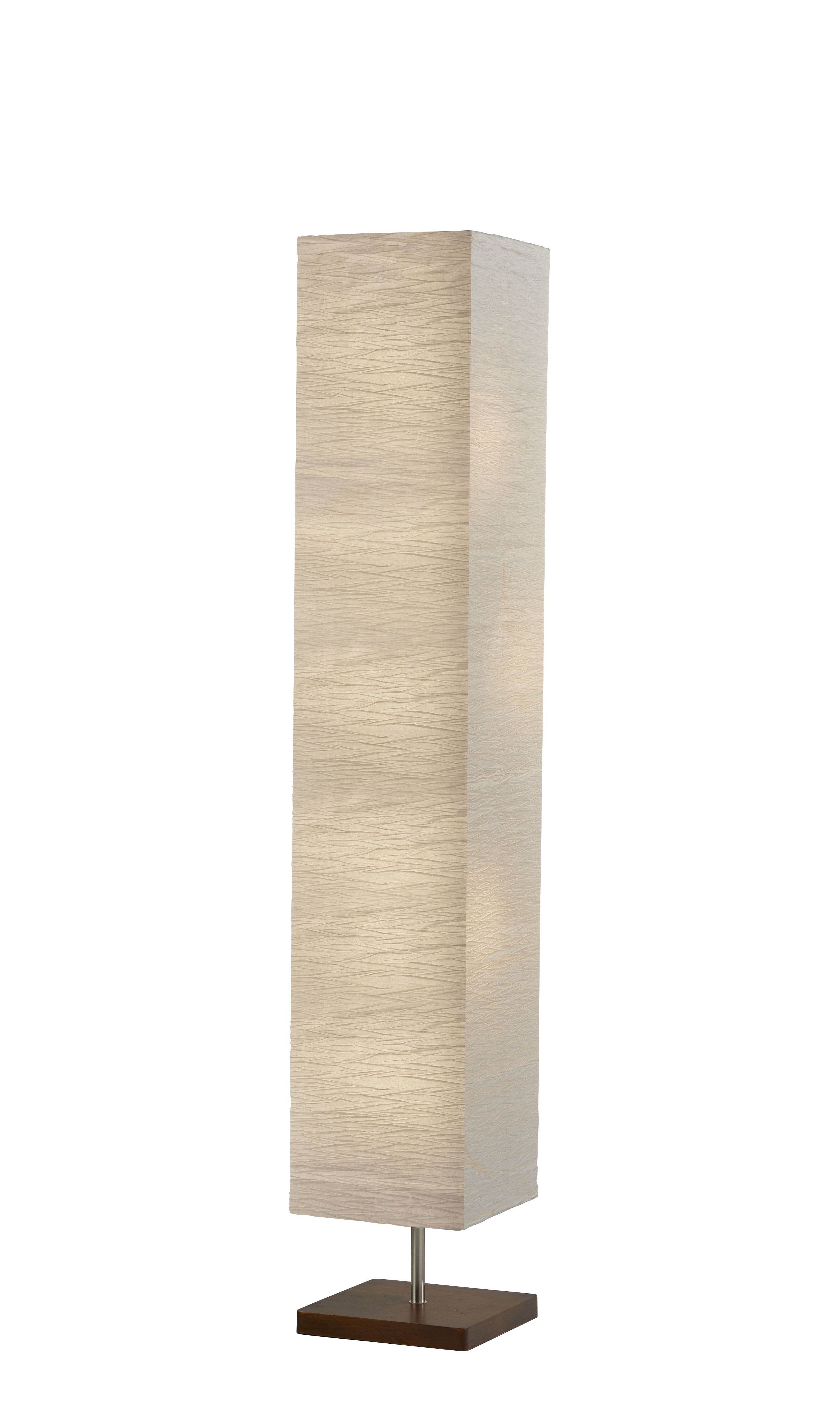 Walnut Base & White Crinkle Shade 57'' Floor Lamp with Brushed Steel Accents