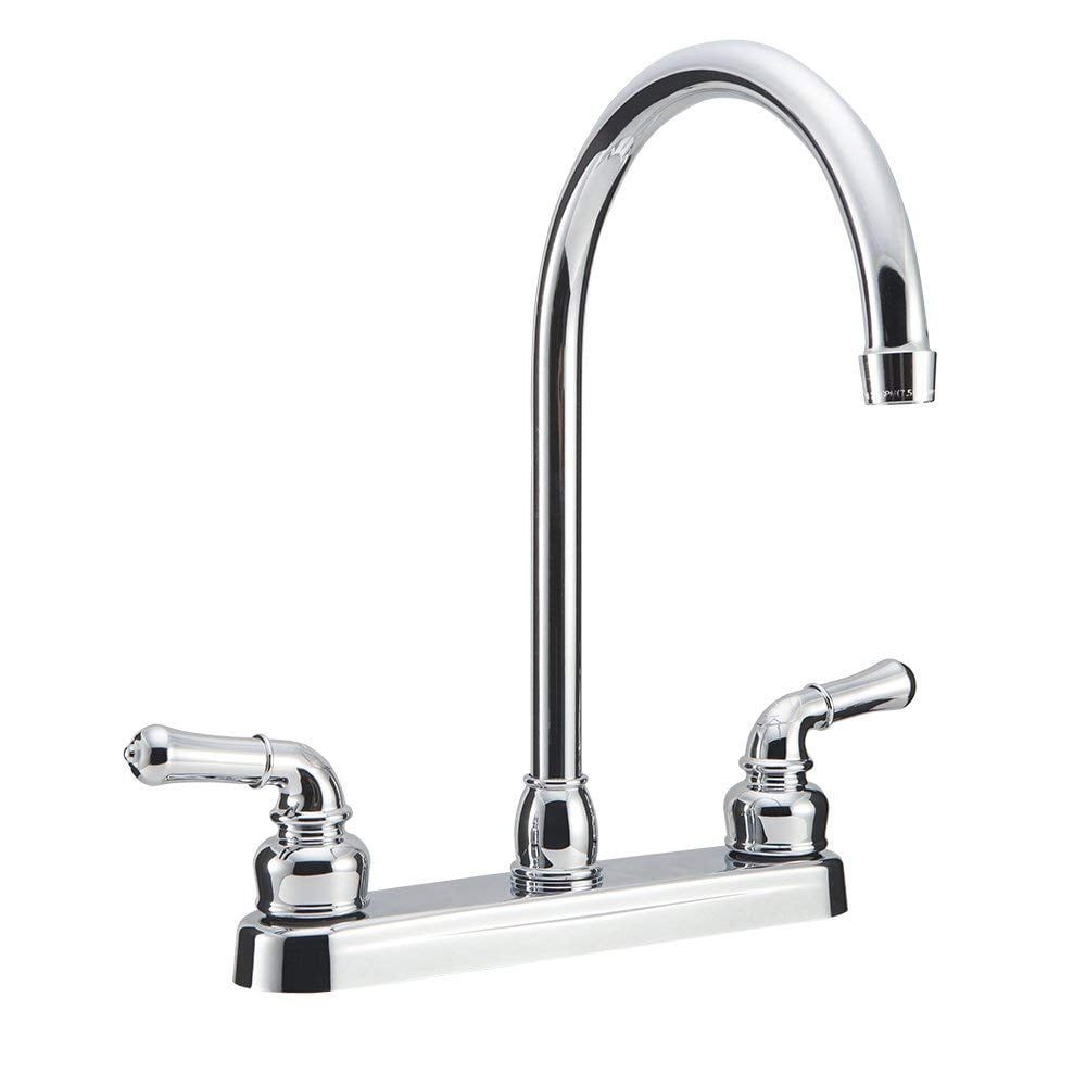 Elegant Dual-Handle Chrome-Plated 8" RV Kitchen Faucet with 12" J-Spout