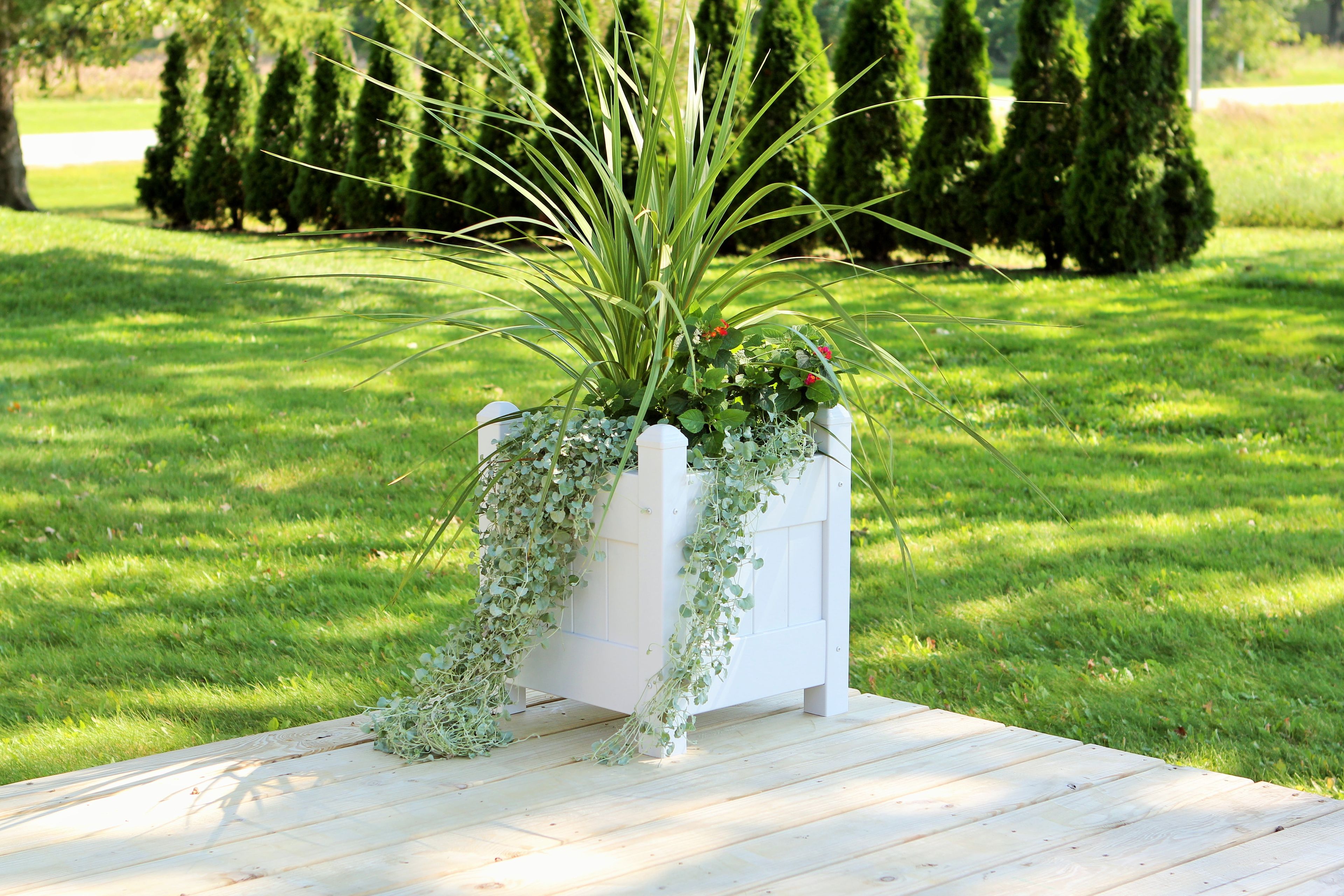 White Vinyl Square Outdoor Planter Box with Elevated Legs