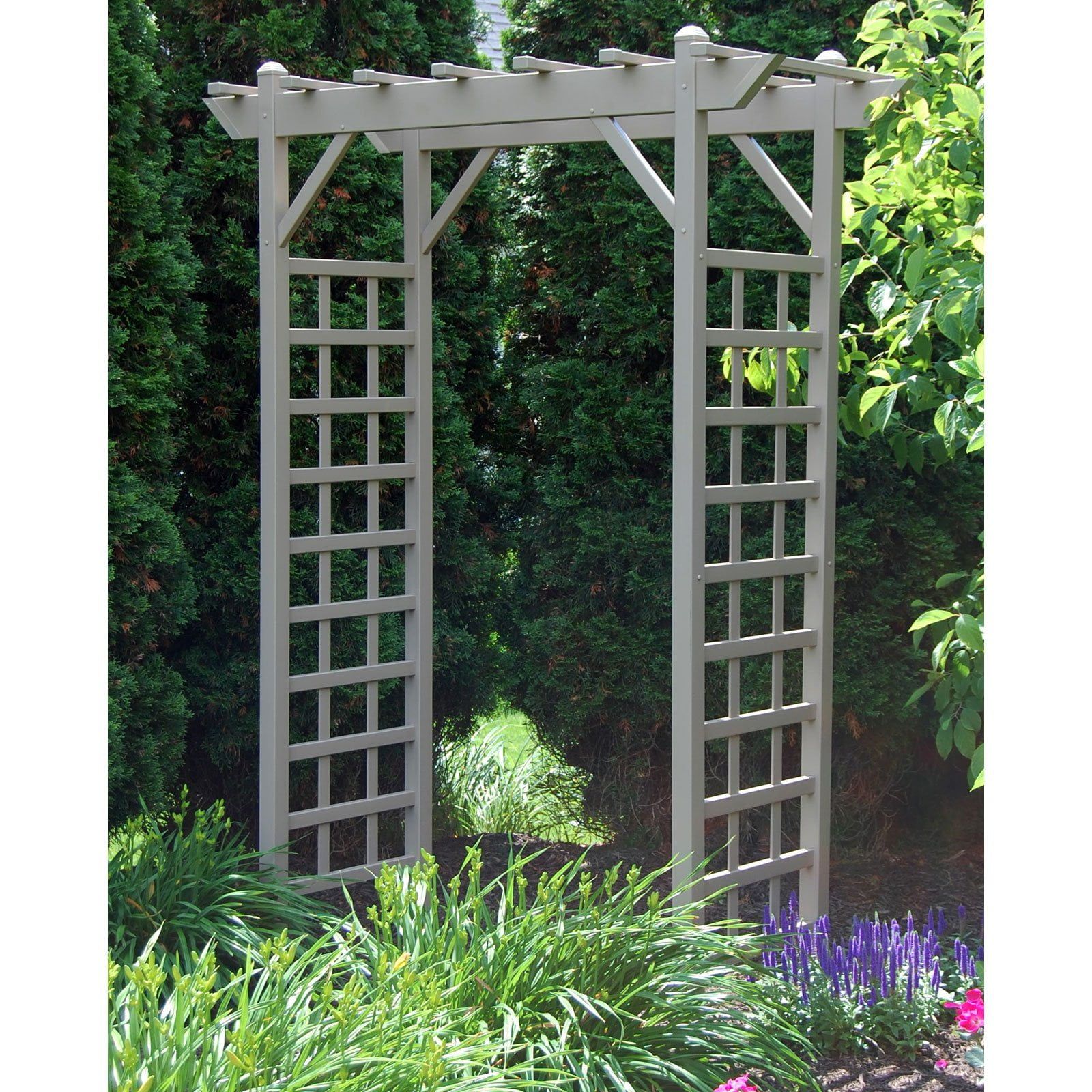 Mocha Vinyl Pergola-Style Garden Arbor with Lattice Sides