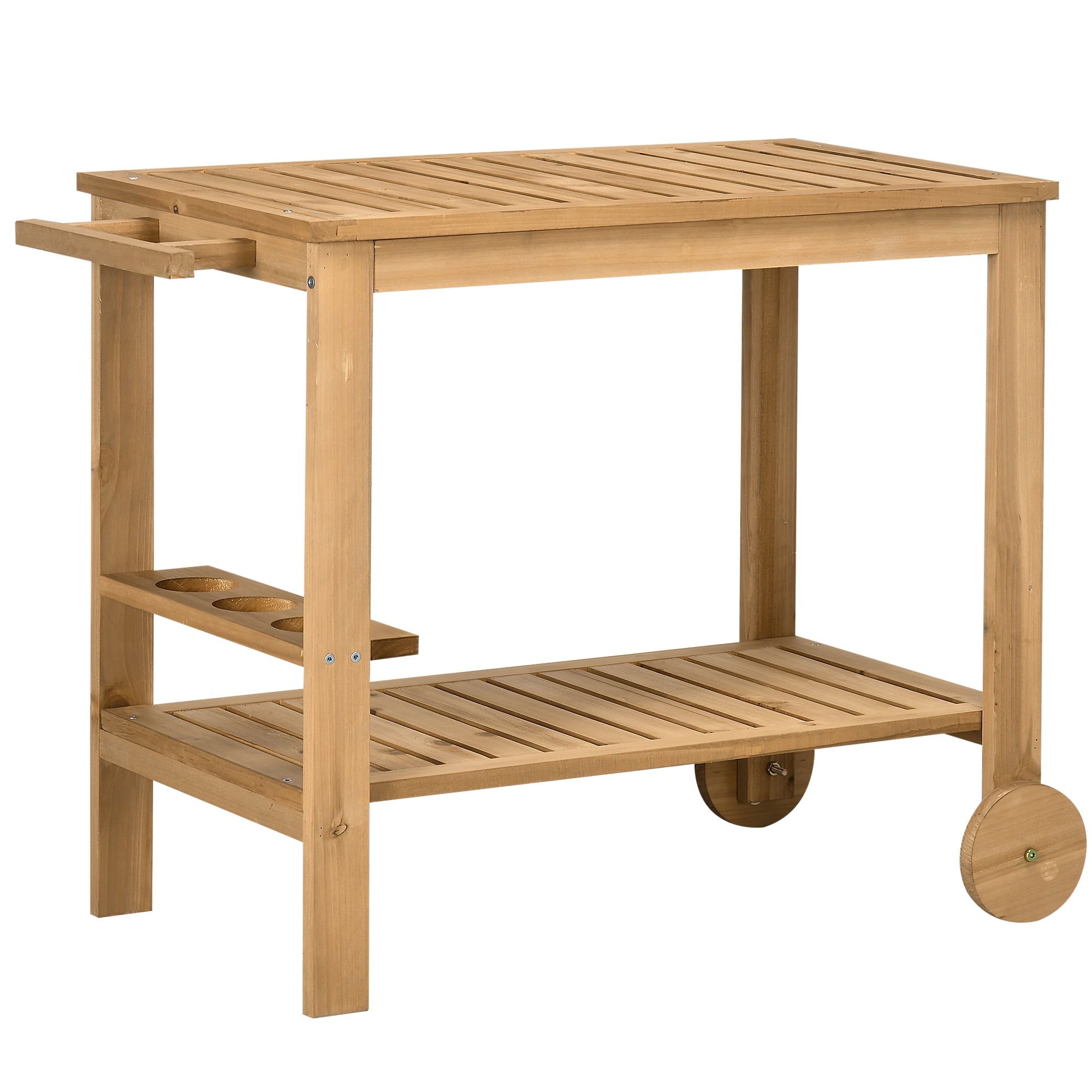 Natural Wood Outdoor Bar Cart with Wine Rack