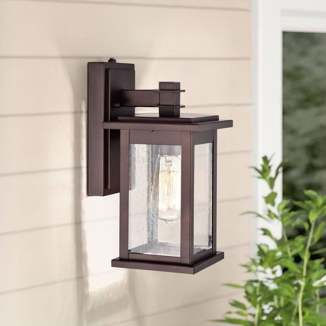 Oil Rubbed Bronze 12.25" Outdoor Wall Lantern with Seedy Glass