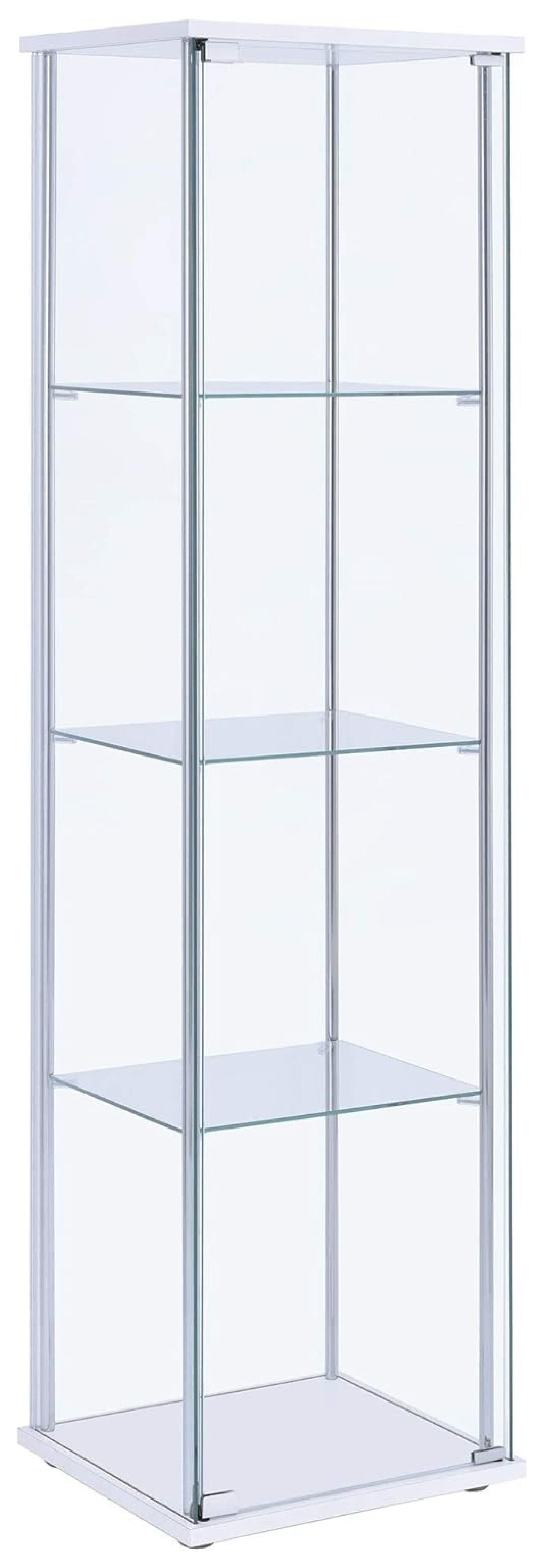 Tall White and Chrome Glass Curio Cabinet with Shelves