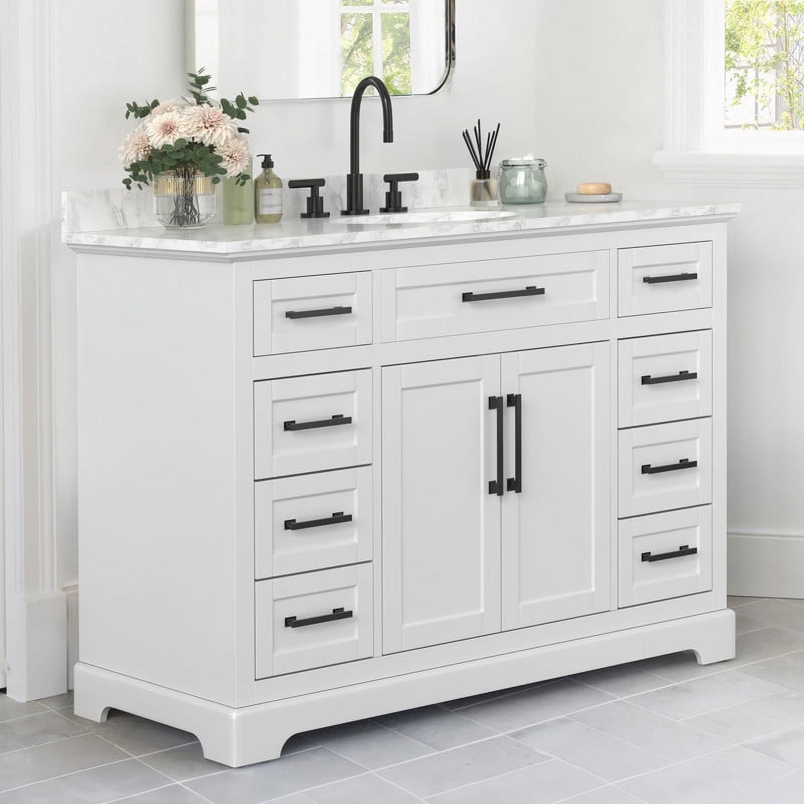 White 48'' Single Bathroom Vanity with Engineered Marble Top