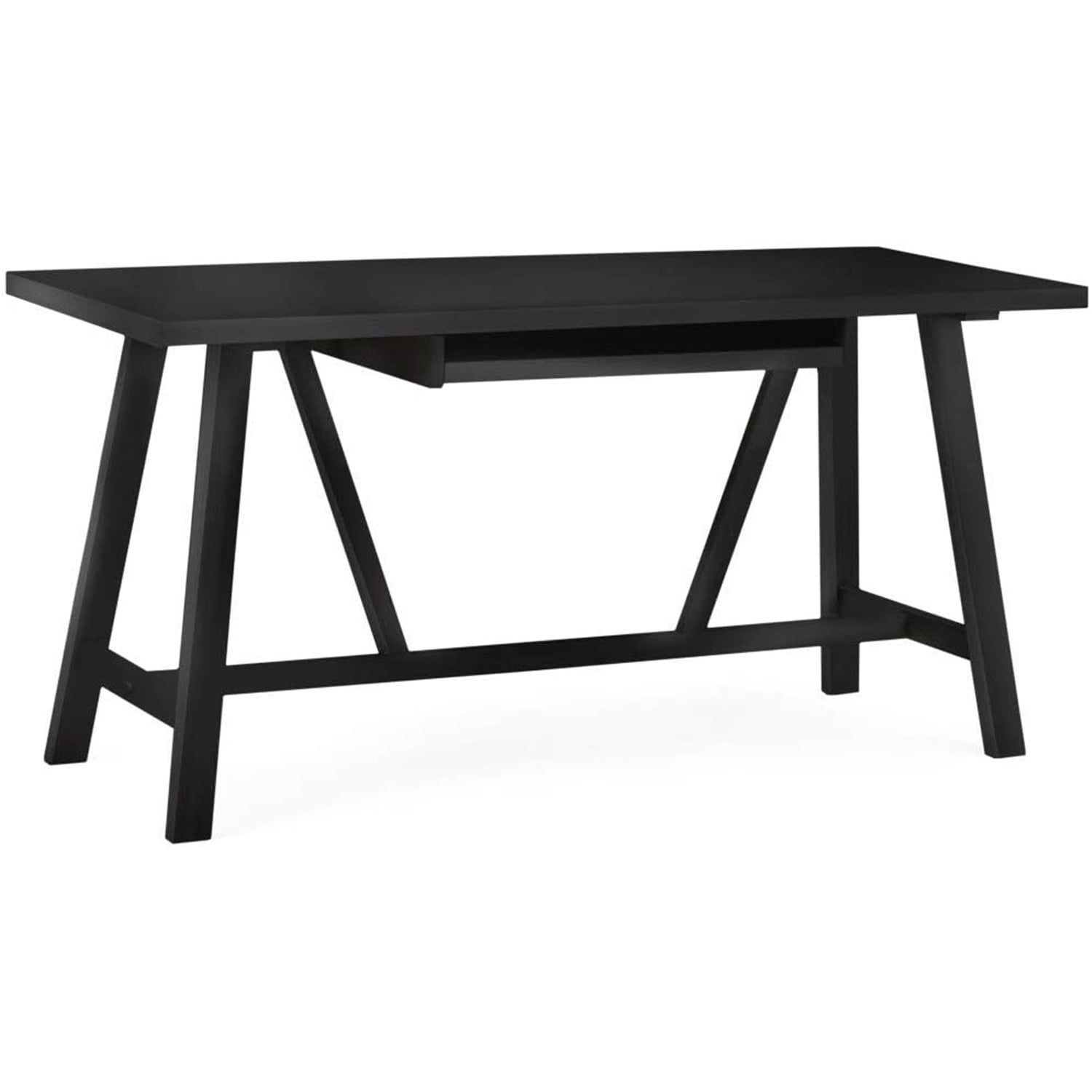 Dylan Rustic Farmhouse Solid Wood 60" Writing Desk with Keyboard Tray in Black