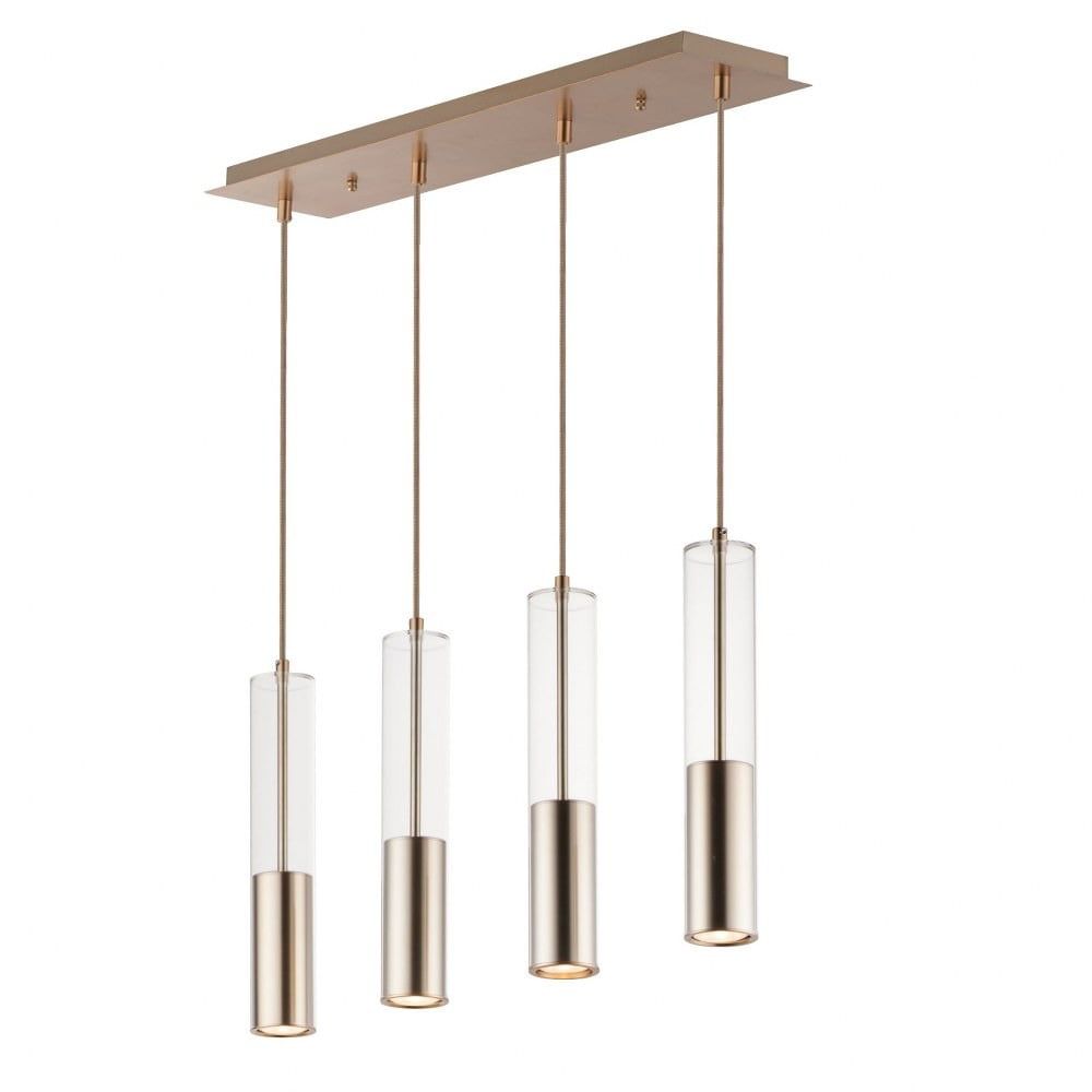 Satin Brass and Clear Glass 4-Light LED Linear Pendant