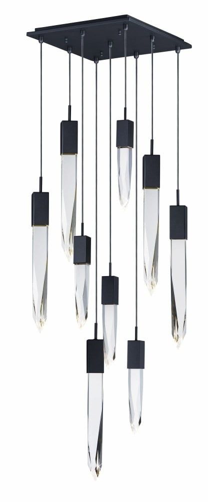 Quartz Crystal LED Pendant with Beveled Crystal - Black Chrome Finish