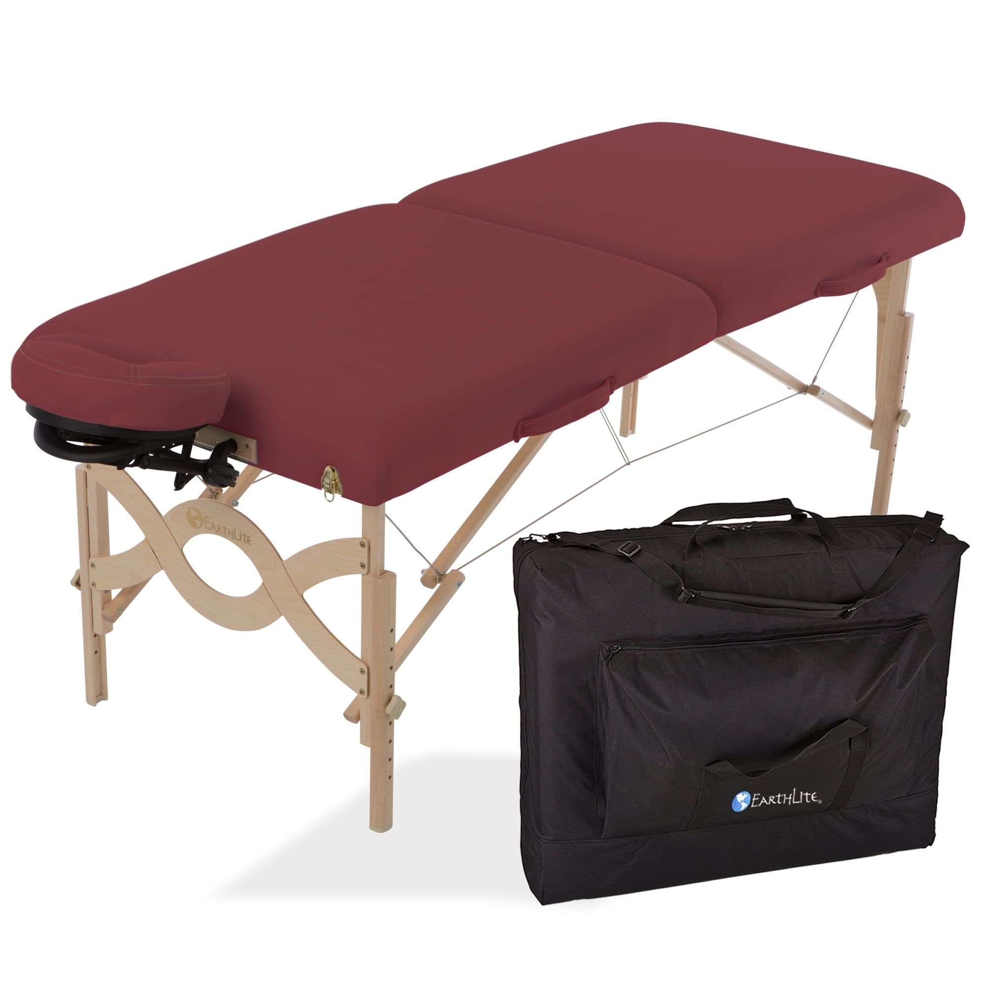 Avalon Burgundy Portable Massage Table with Maple Legs and Carry Case