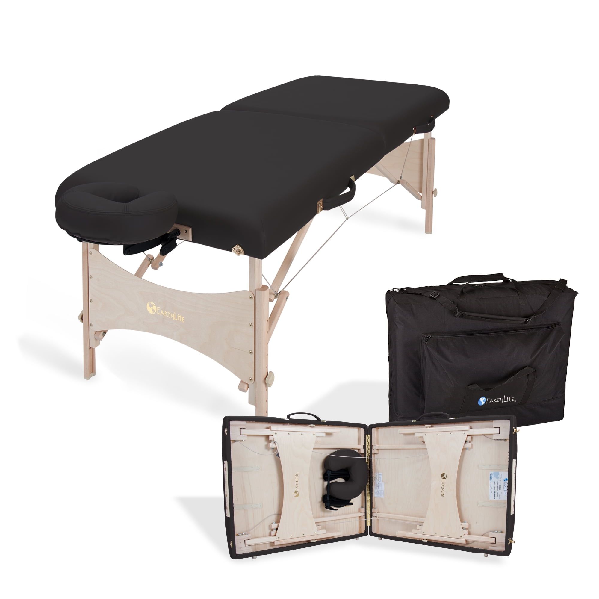 Black Portable Massage Table with Adjustable Headrest and Carry Case