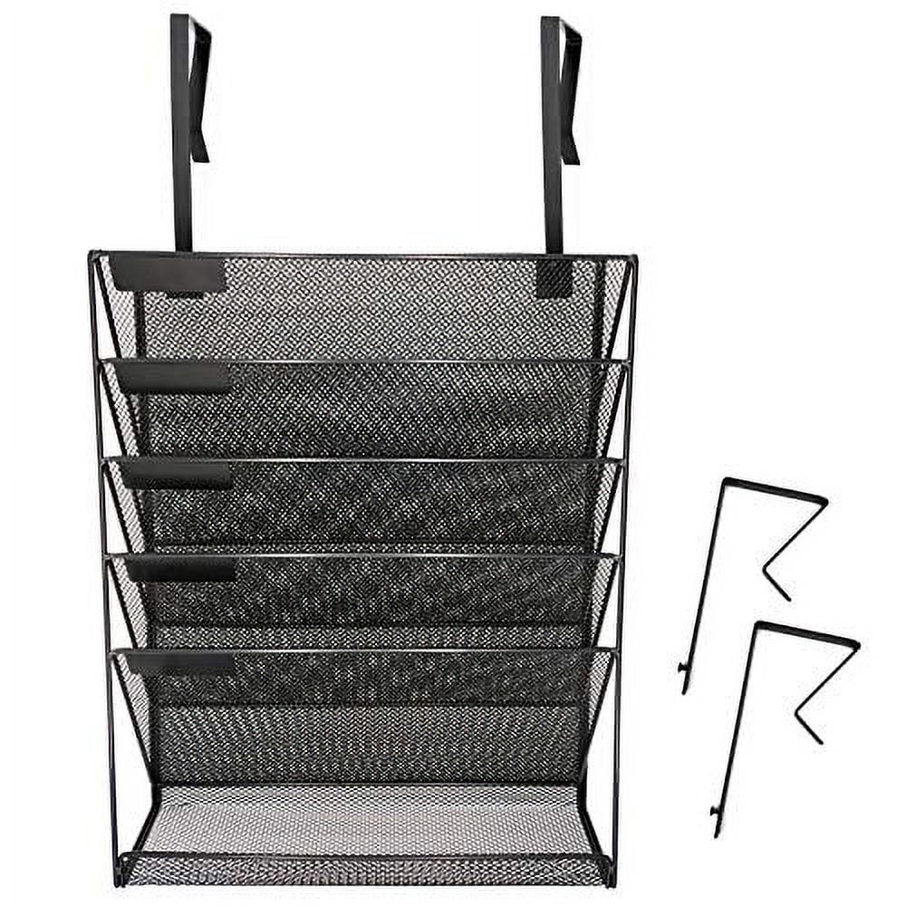 Black Mesh Wall Mounted Hanging File Organizer with Five Trays