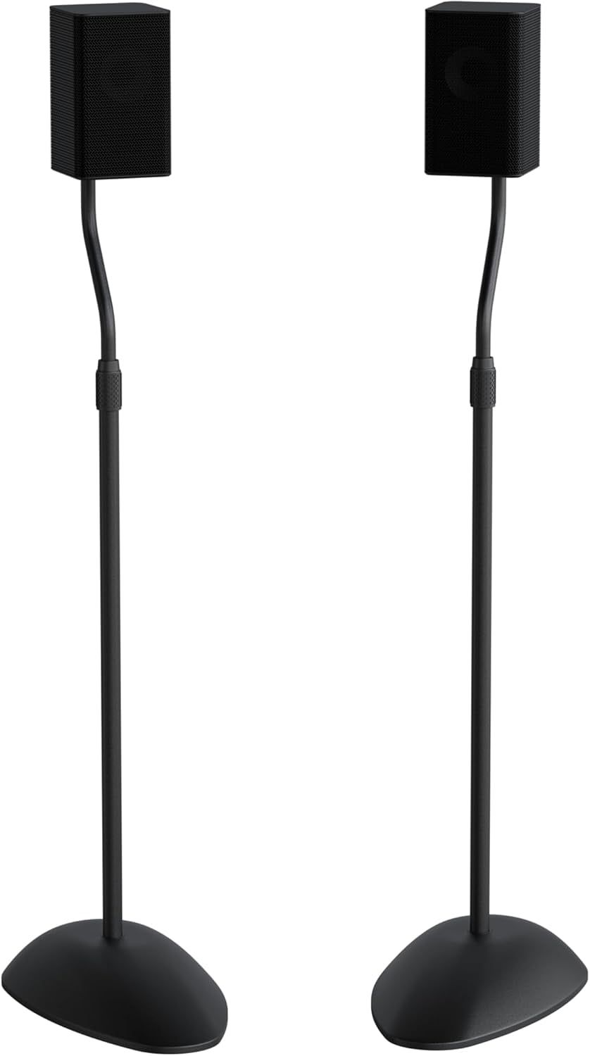 Black Adjustable Steel Universal Speaker Stands with Cable Management, 2-Pack