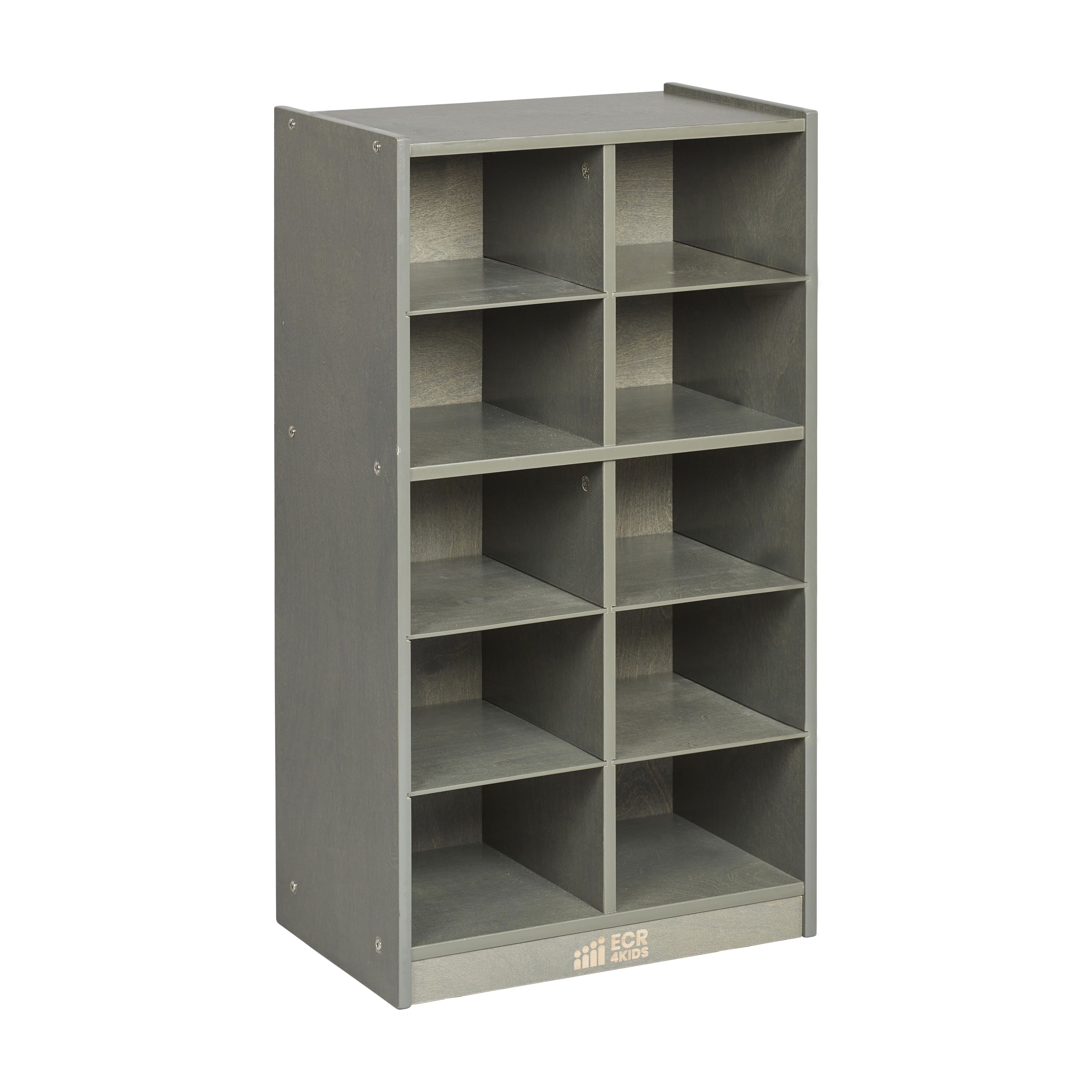 Grey Wash Birch 10-Cubby Kids Storage Bookcase