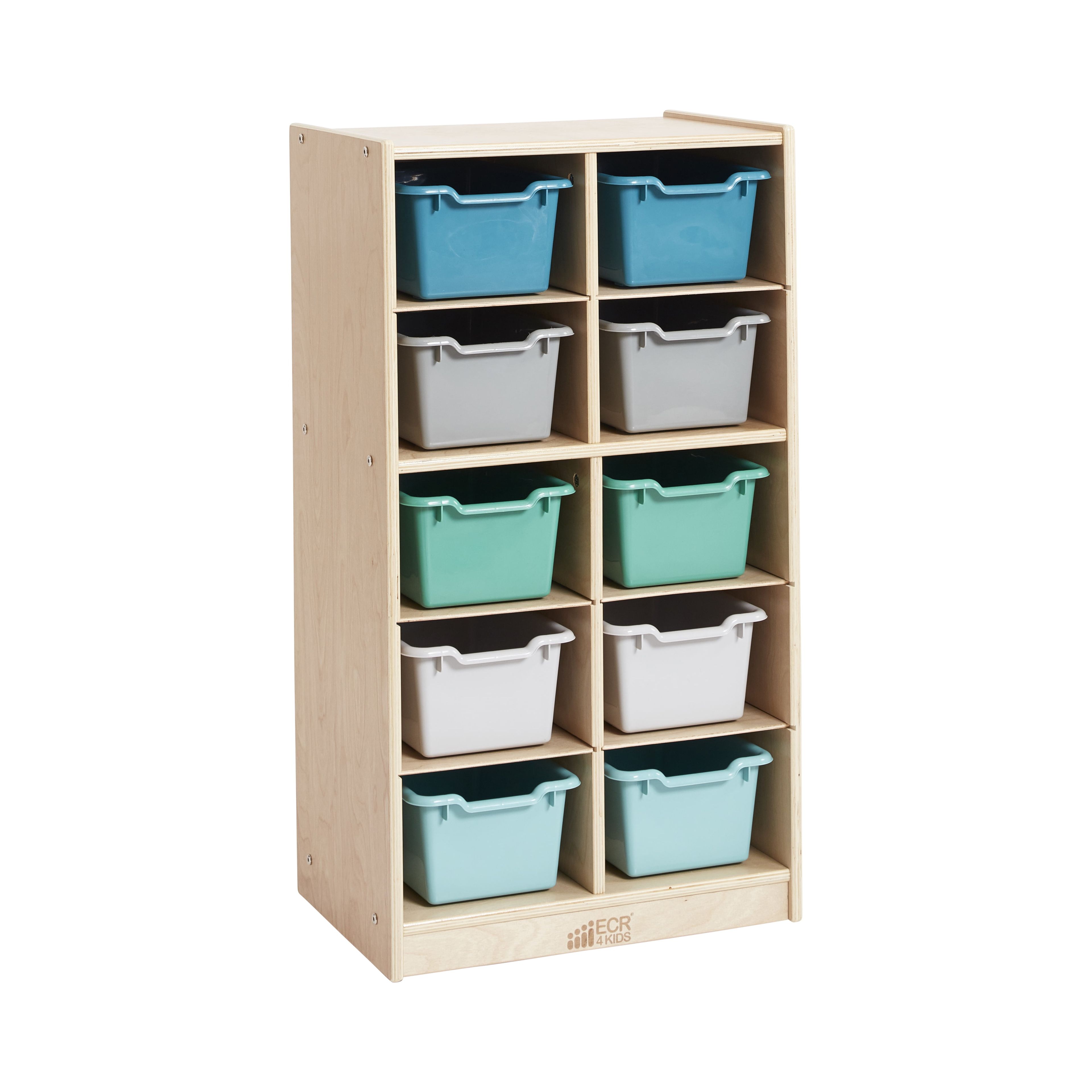 ECR4Kids 10 Cubby Tray Cabinet with Scoop Front Storage Bins, 5x2, Natural, Contemporary