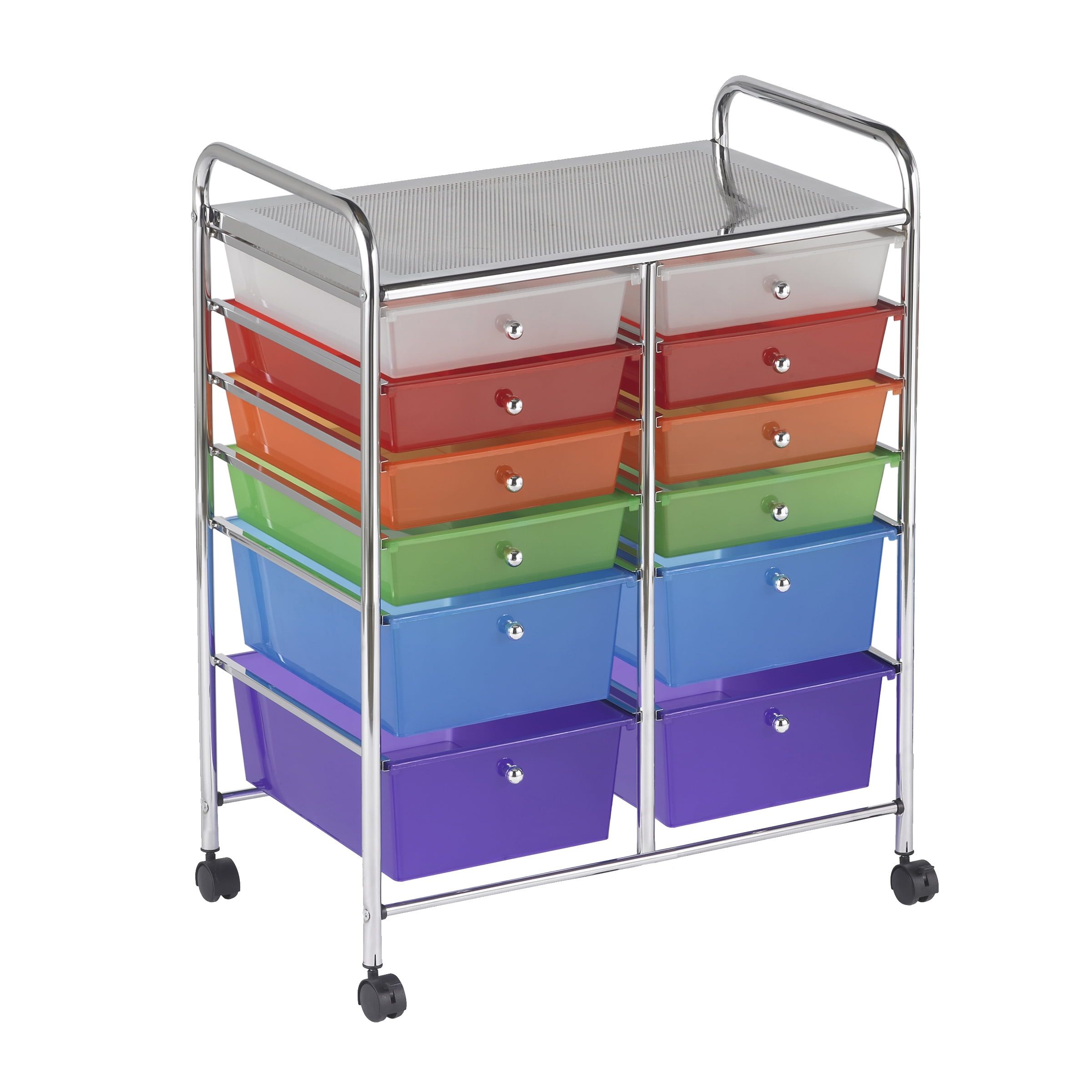 Assorted 12-Drawer Mobile Organizer with Chrome Frame