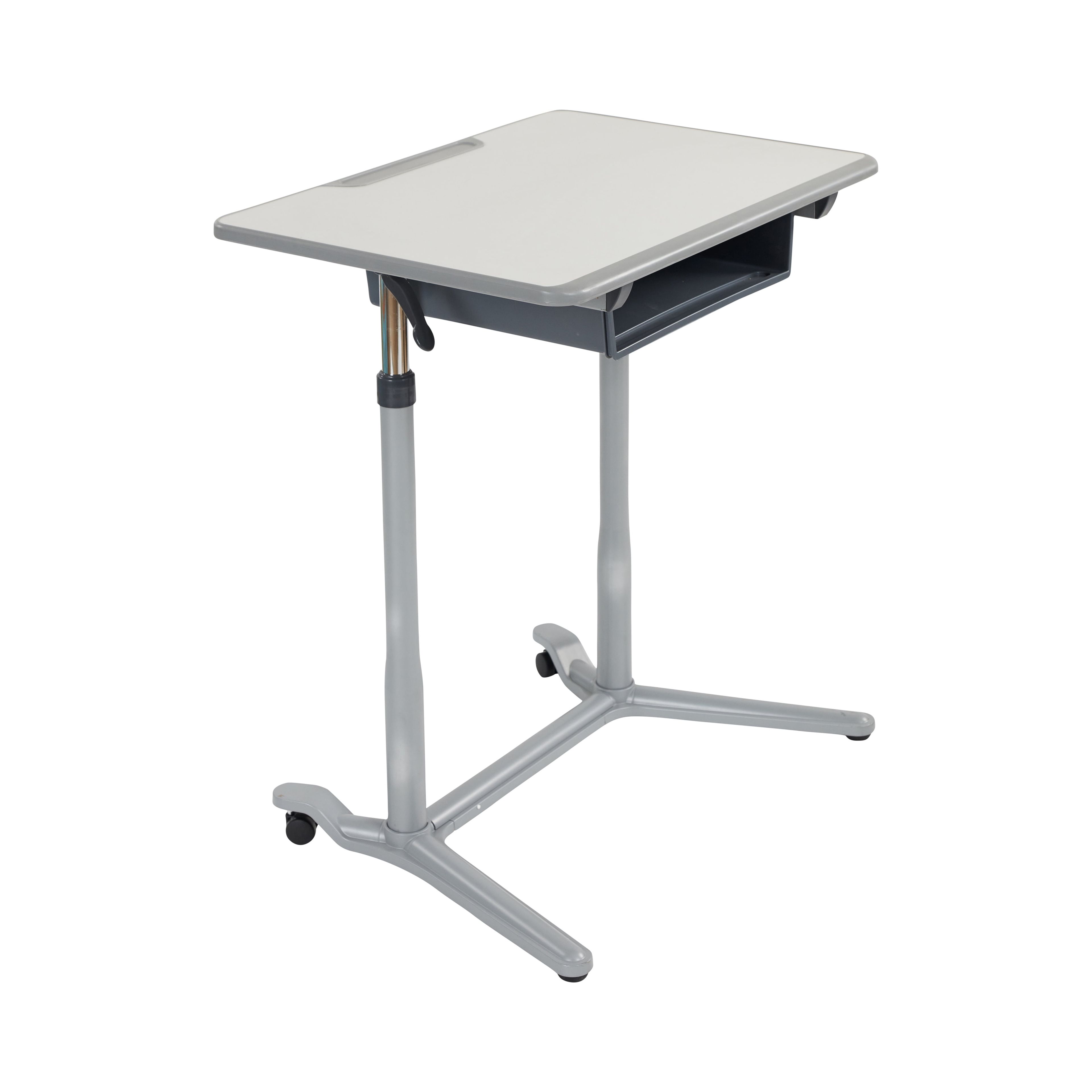 Adjustable Gray Sit-Stand Mobile Desk with Storage