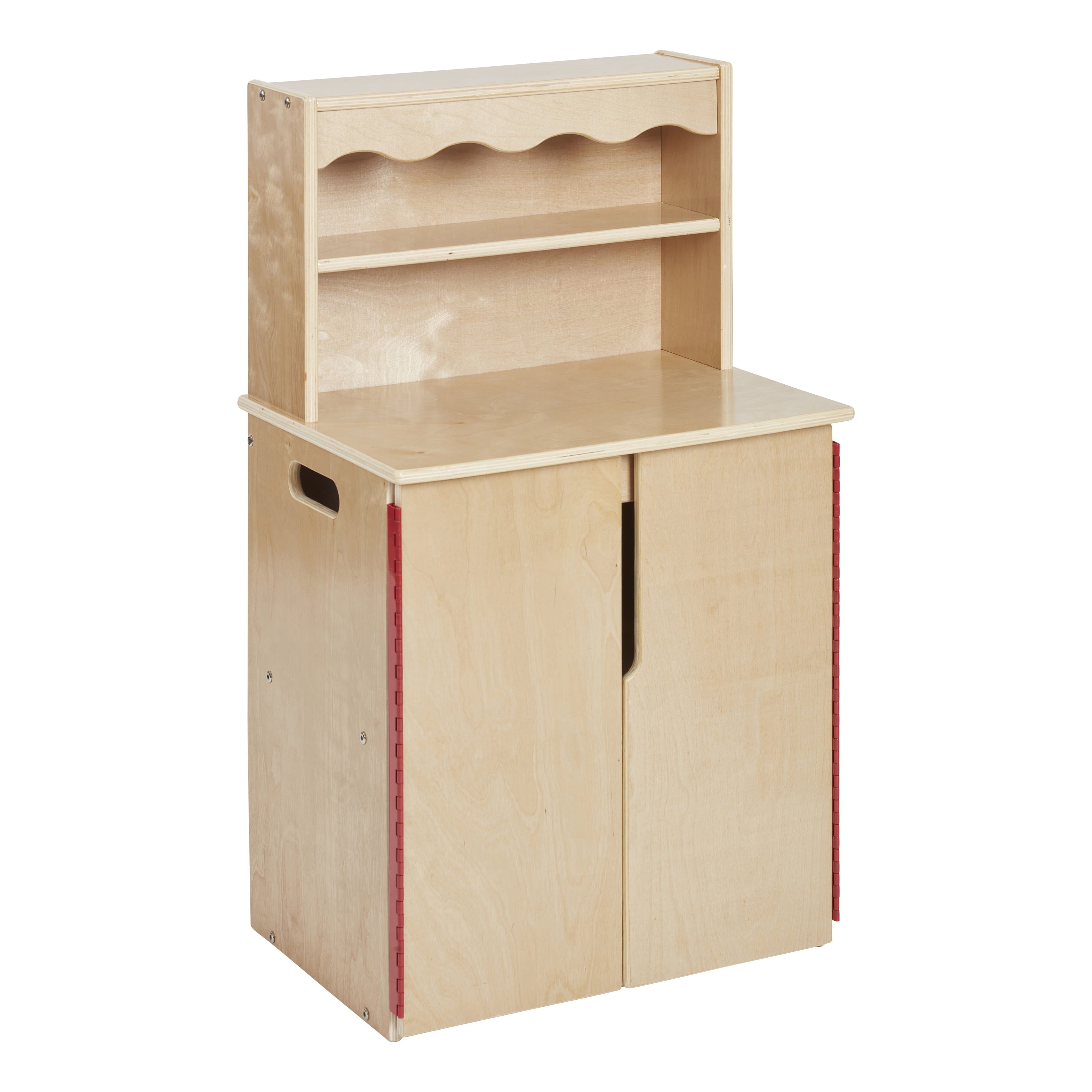 Natural Wood Play Kitchen Storage Cupboard with Shelves