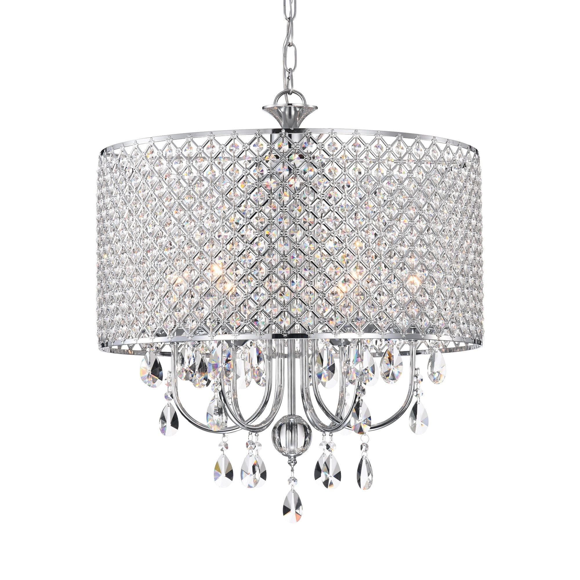 Chrome Mini Crystal Candle Drum Chandelier, 22"