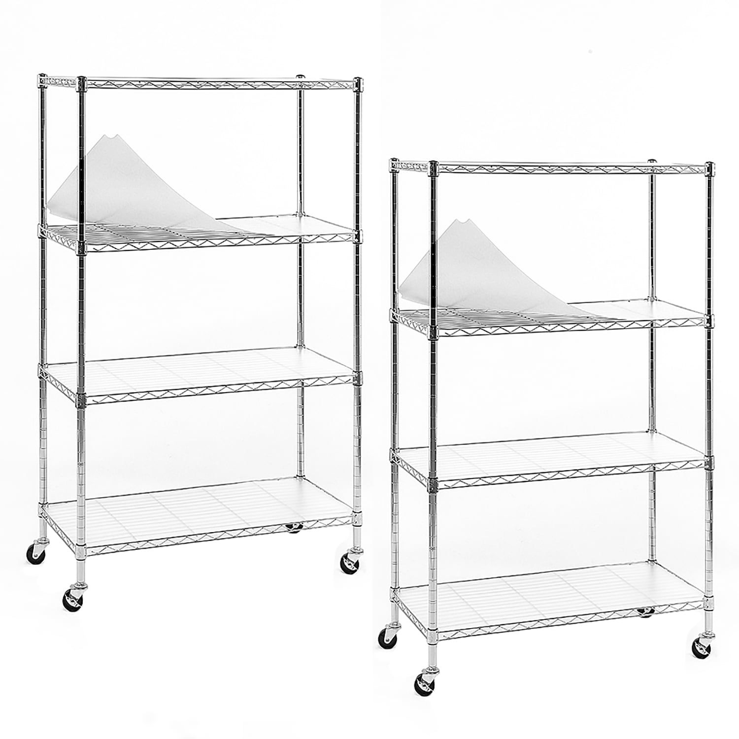 Chrome 4-Tier Steel Shelving Units with Wheels and Liners, 30" x 14" x 50"