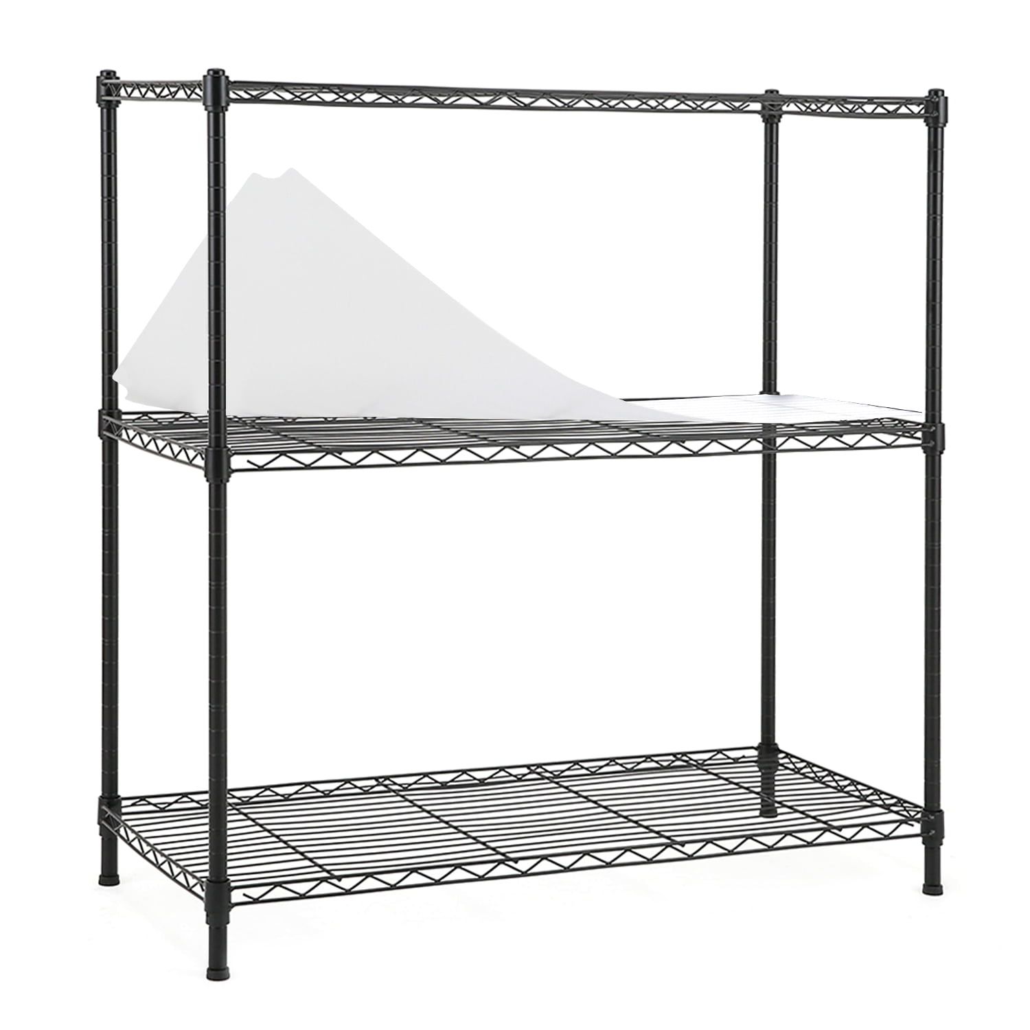 Black 3-Tier Carbon Steel Wire Shelving Unit with Liners