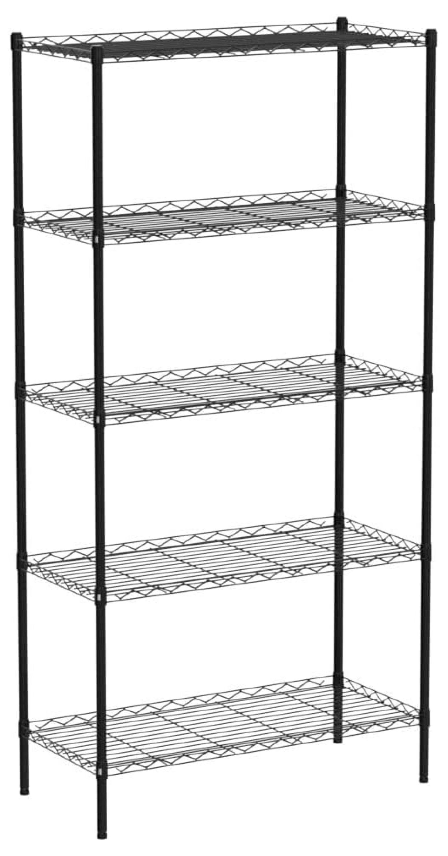 Black 5-Tier Adjustable Metal Wire Shelving Unit with Liners