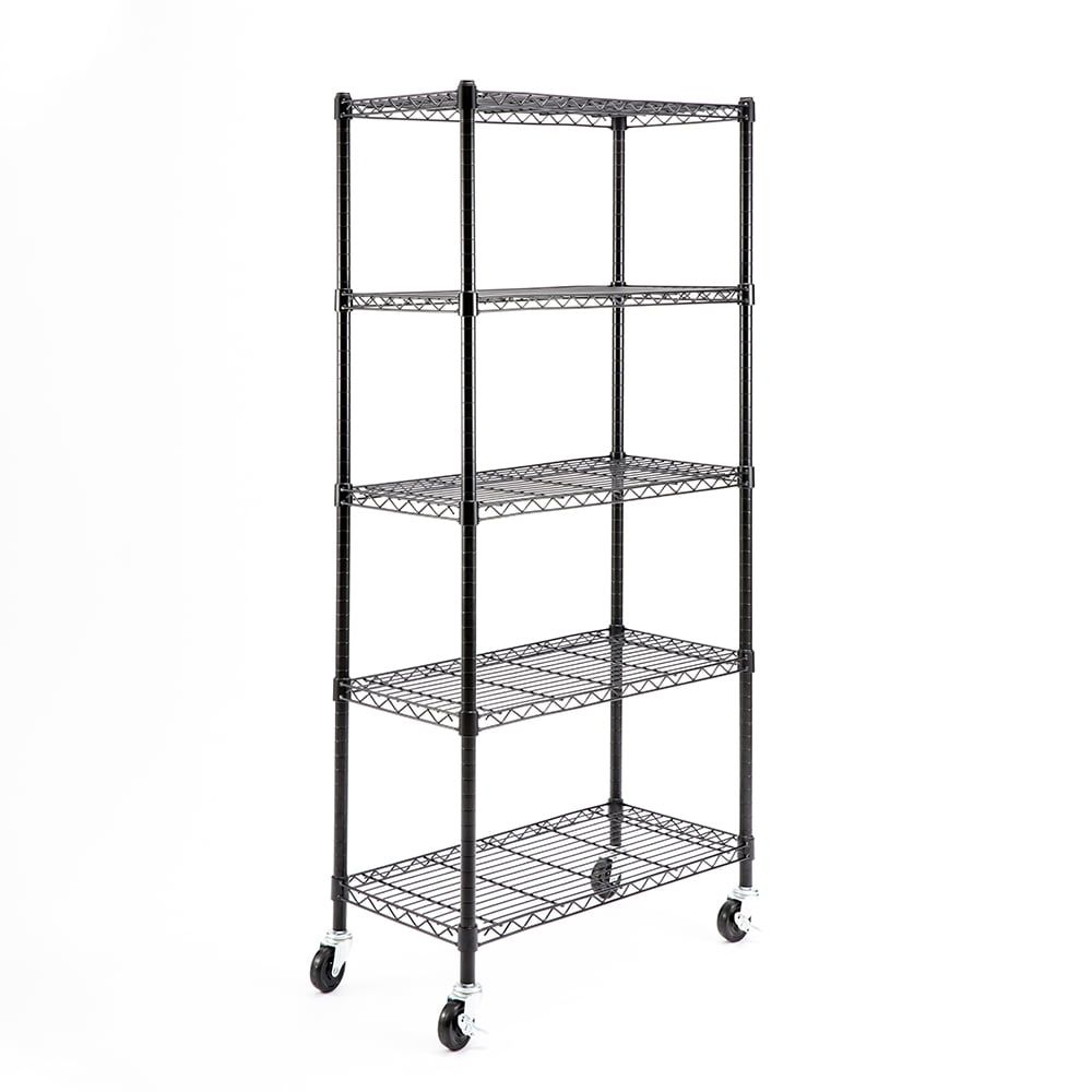 Black Heavy Duty 5-Shelf Wire Shelving Unit with Wheels