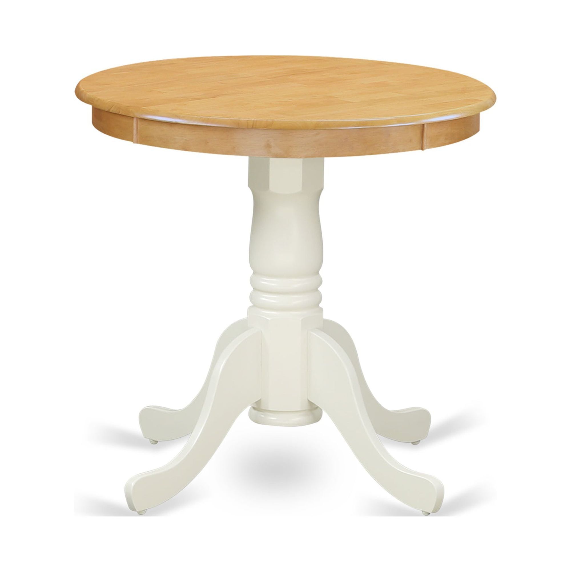 30" Round Oak and Linen White Rubber Wood Dining Table