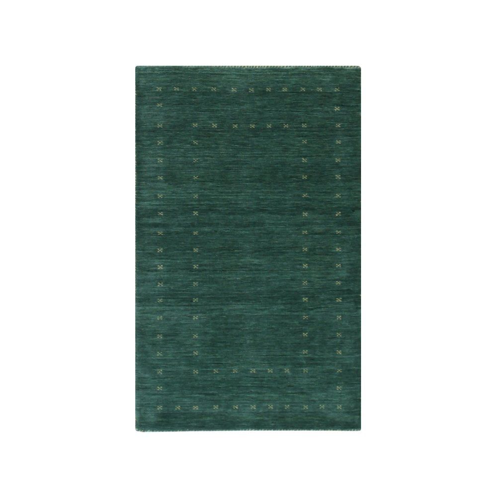 Green Hand-Knotted Wool Rectangular Area Rug, 2' x 4'