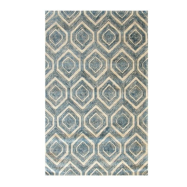 Elegant Ivory Geometric 9' x 12' Hand-Tufted Wool & Viscose Rug
