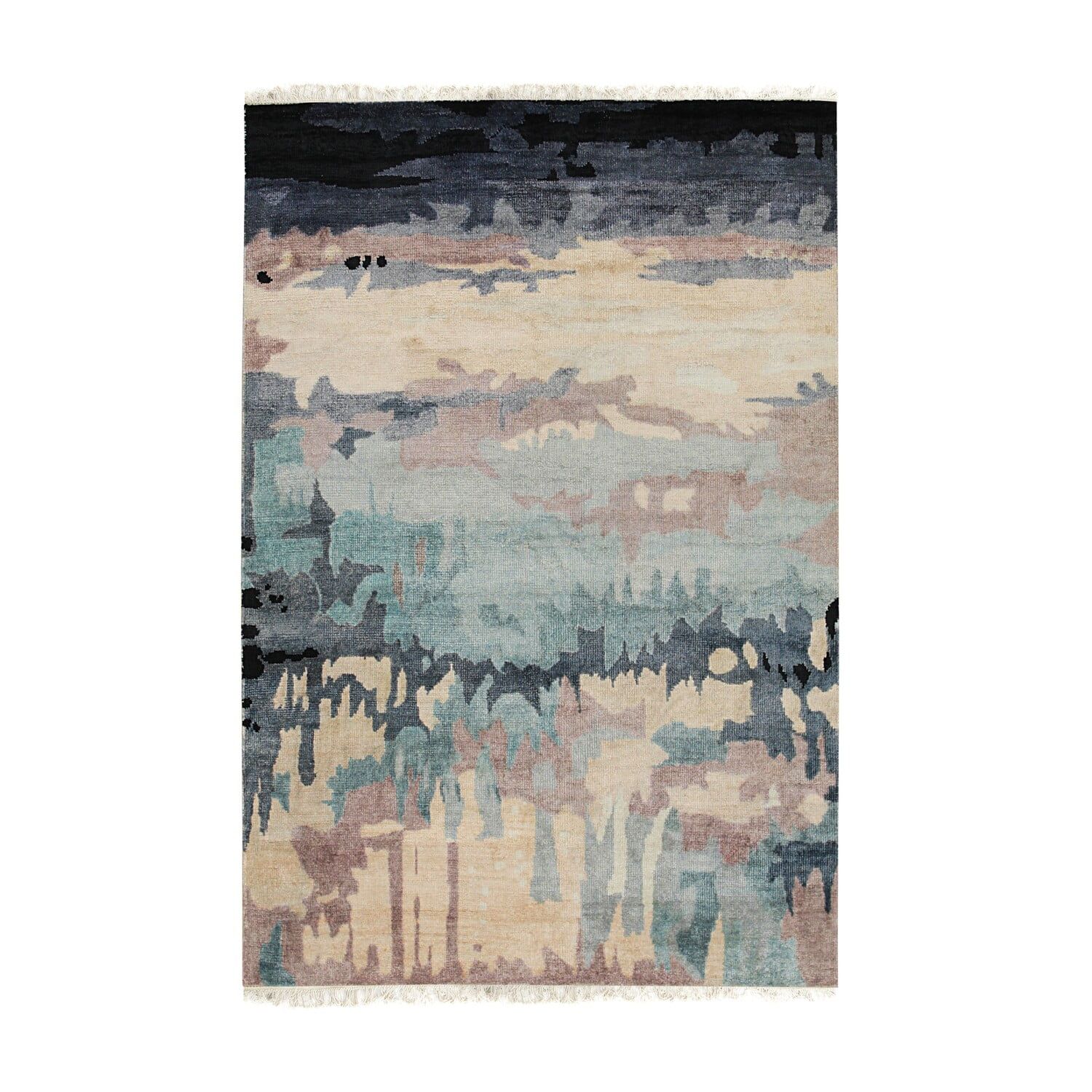 Elysian Fields Hand-Knotted Wool & Silk Rug, 6' x 9', Blue/Gray