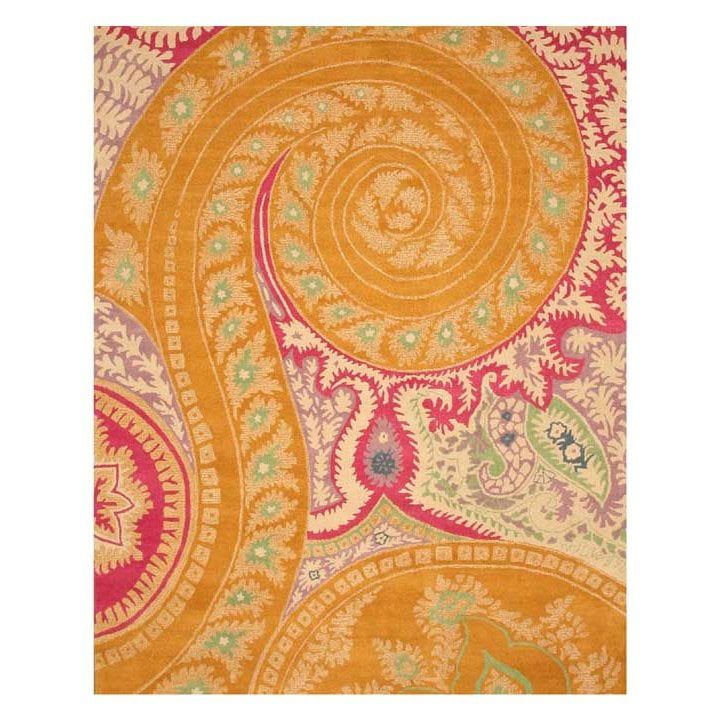 Contemporary Abstract Paisley Tufted Orange Wool Rug, 5' x 8'