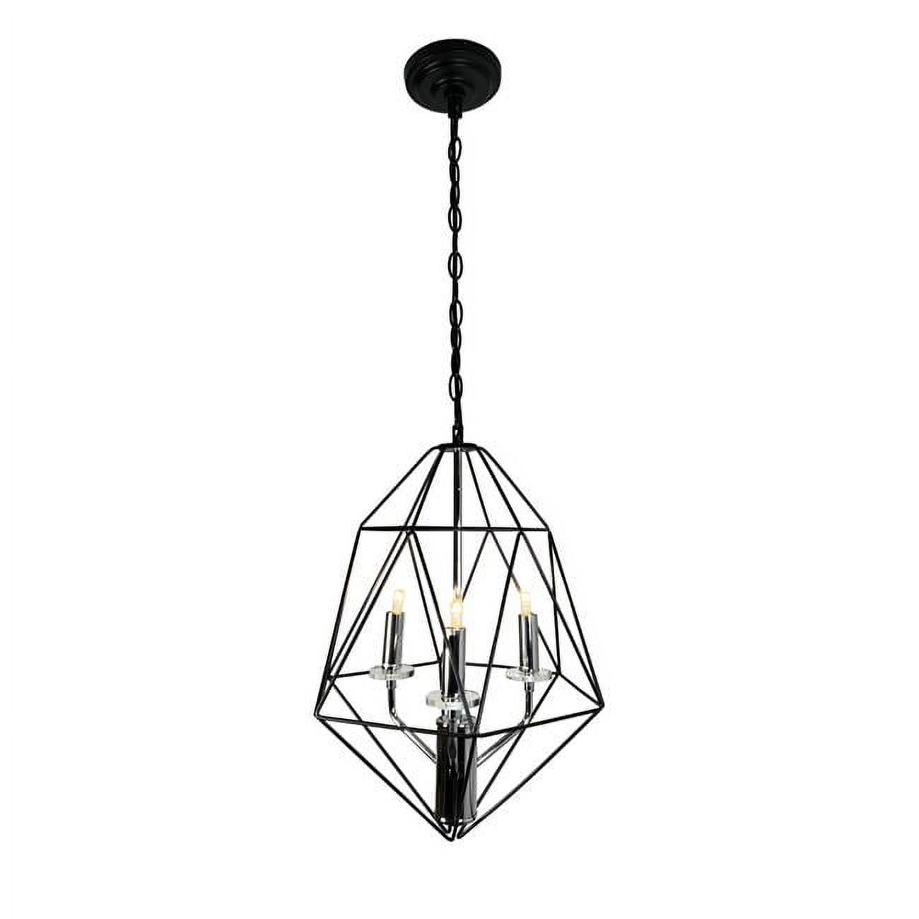 Chrome and Black 3-Light Geometric Cage Chandelier