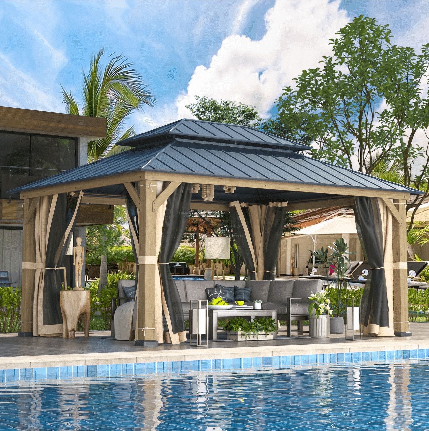 Erommy 12' x 20' Grey Cedar and Iron Outdoor Gazebo