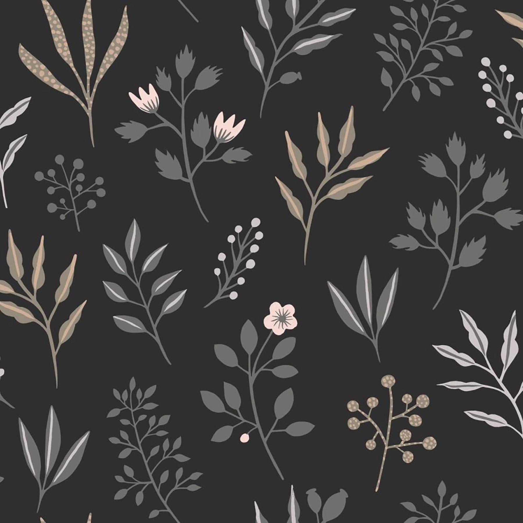 Cynara Charcoal Grey Scandinavian Floral Wallpaper