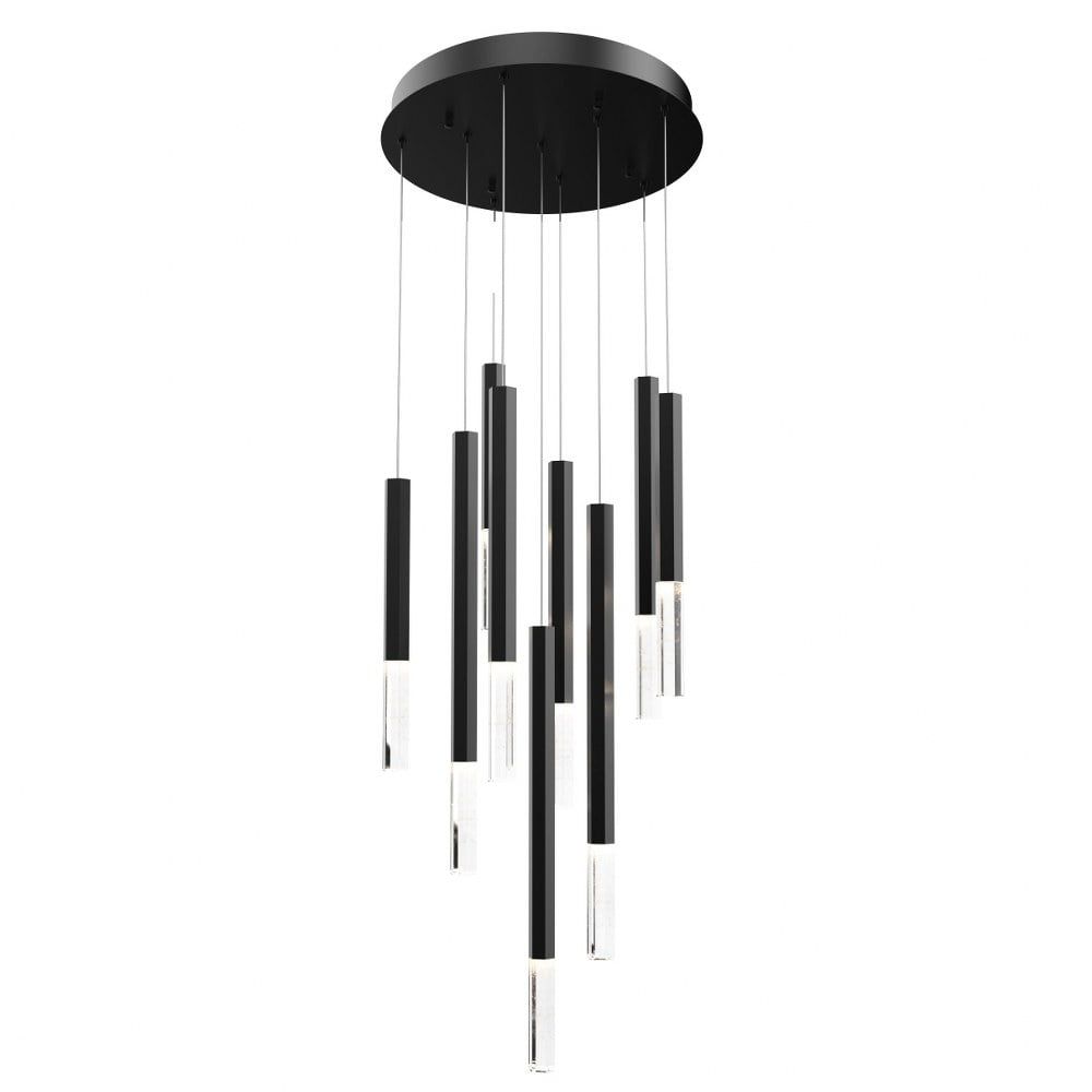 Black Rock Crystal LED 9-Light Pendant Chandelier