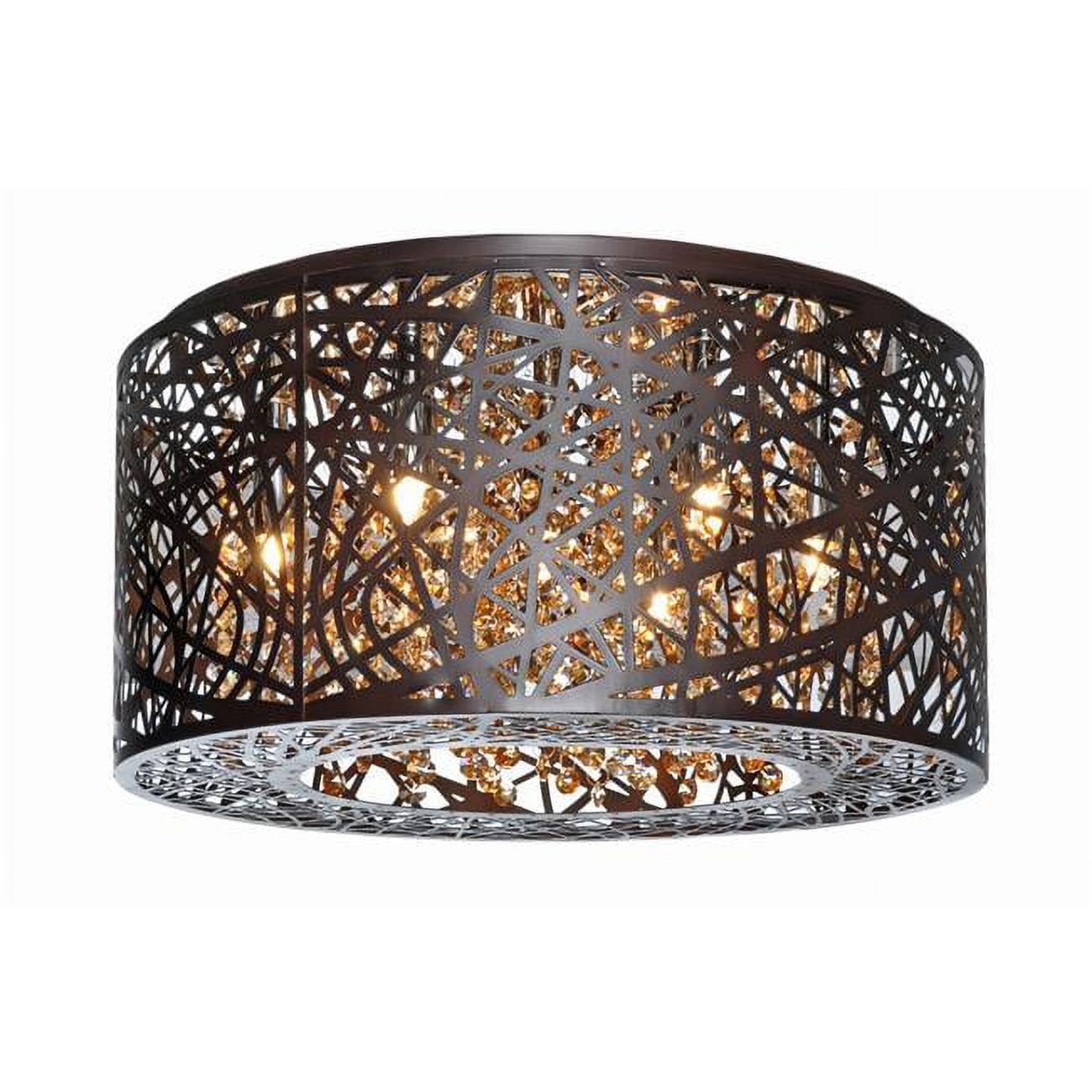 Bronze and Cognac Glass 7-Light Flush Mount Fixture