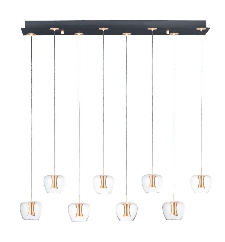 Newton 8-Light Black and Gold LED Pendant with Clear Glass Shades