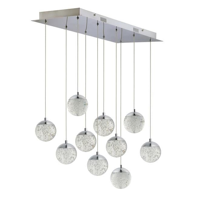 Polished Chrome LED Pendant with Crystal Bubble Glass Shades