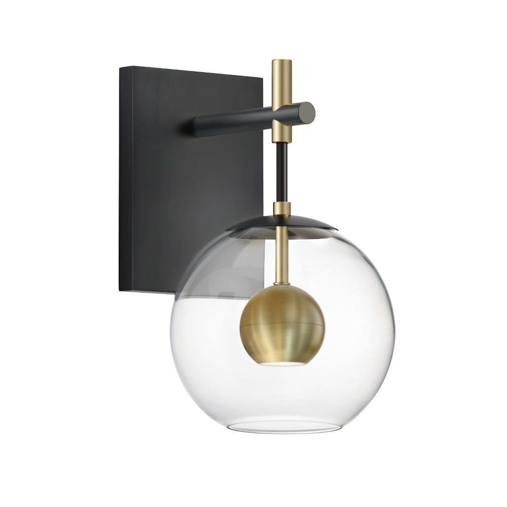 Sleek Black and Natural Aged Brass Dimmable LED Wall Sconce