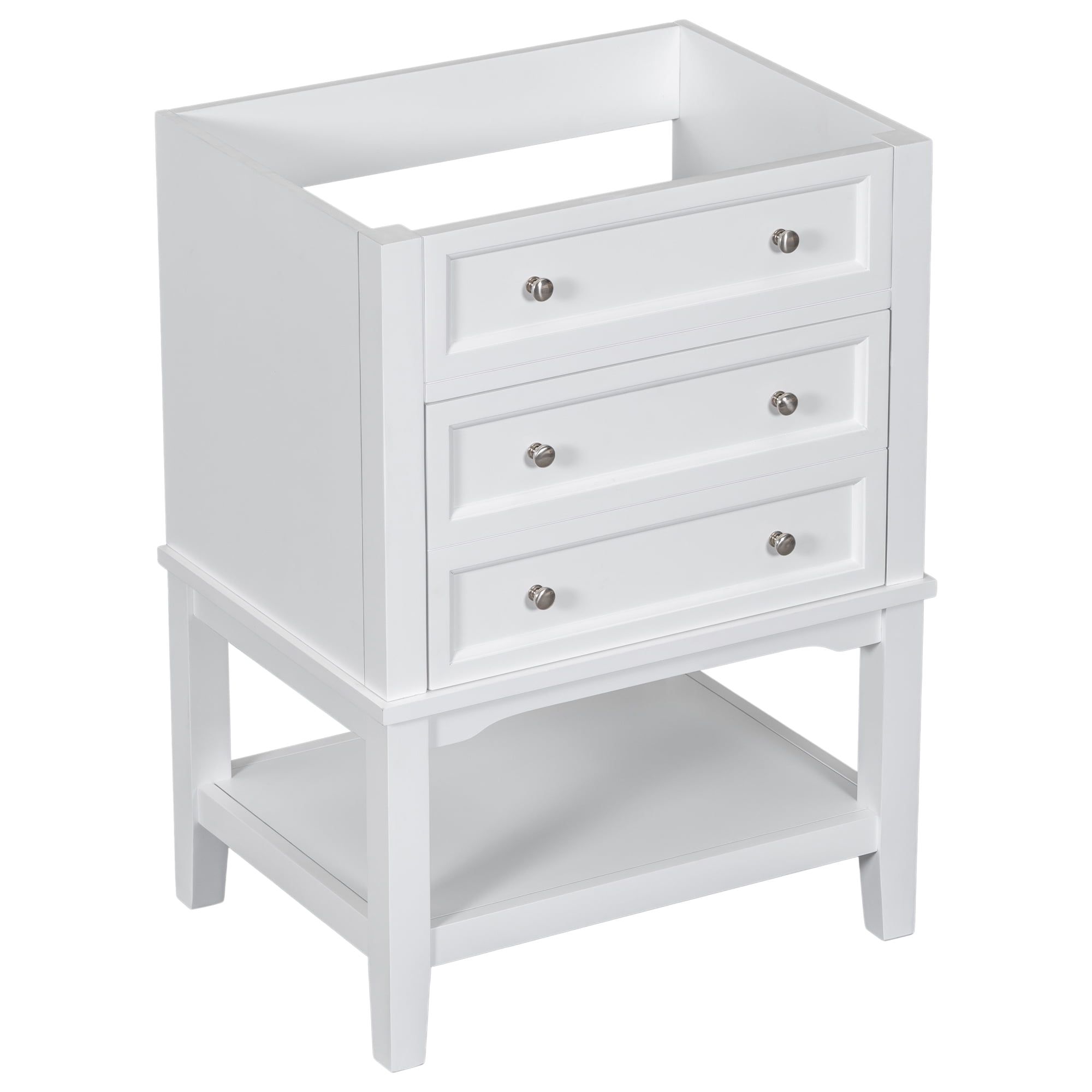 White Solid Wood 24'' Bathroom Vanity Base with Drawer and Shelf