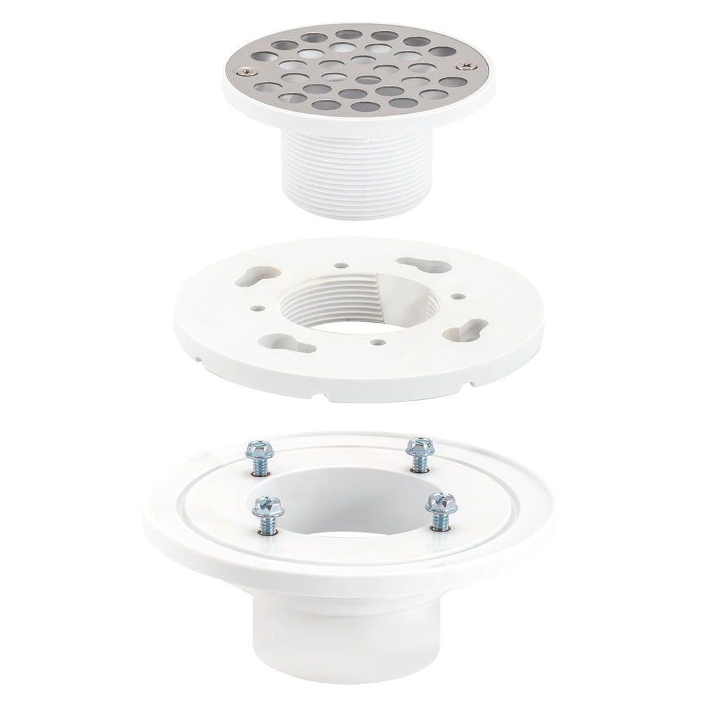 EZ-FLO White PVC Low Profile Shower Drain with Stainless Steel Grid