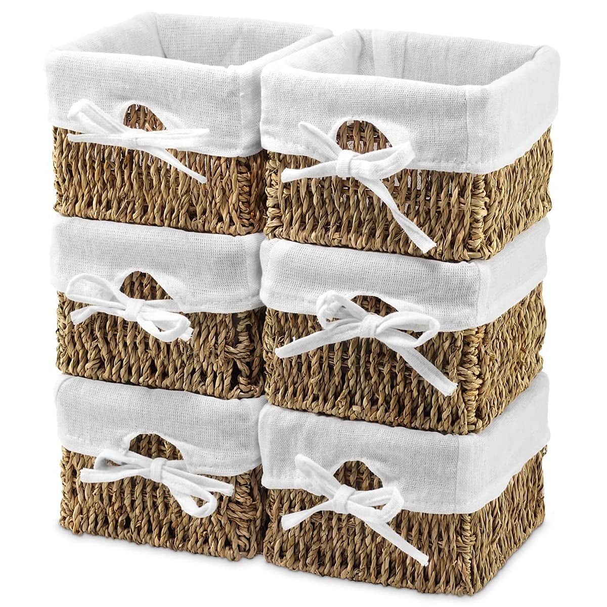 Set of 6 Natural Seagrass Wicker Storage Baskets with Liners