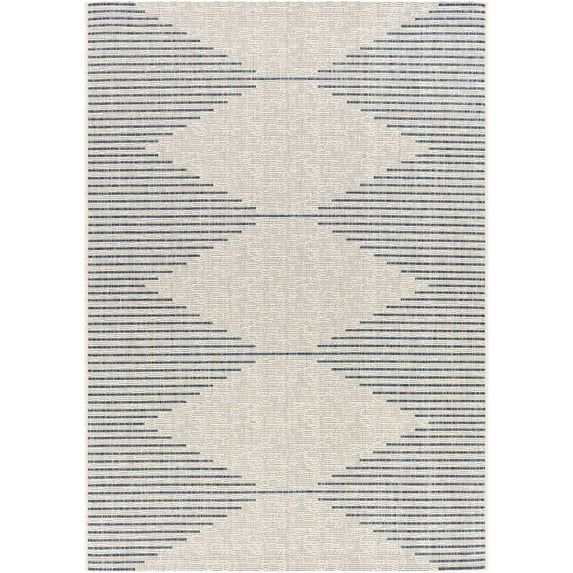 Square 7'10" Blue and White Synthetic Outdoor Rug