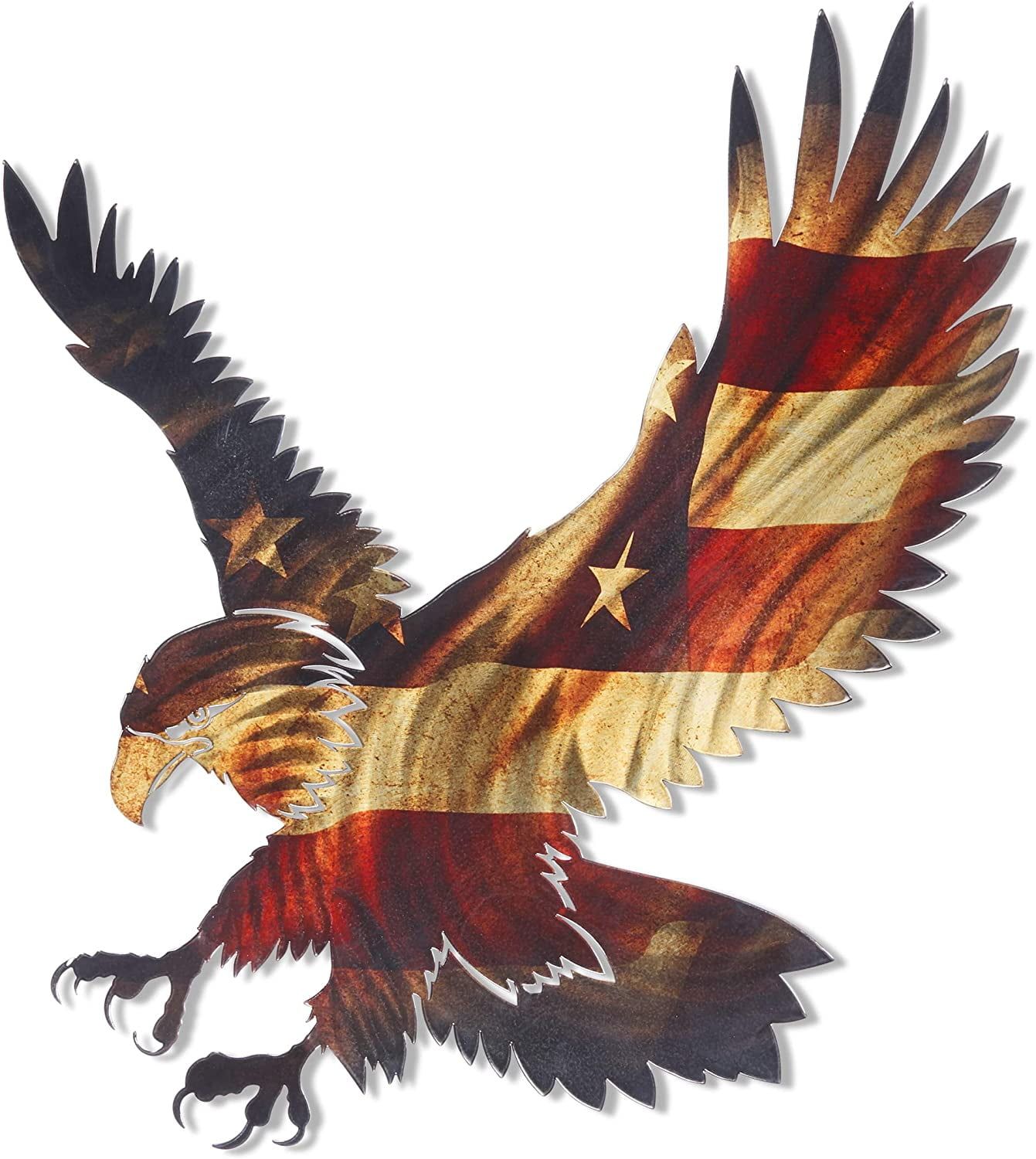 Patriotic 3D Metal Eagle Wall Art with American Flag Design