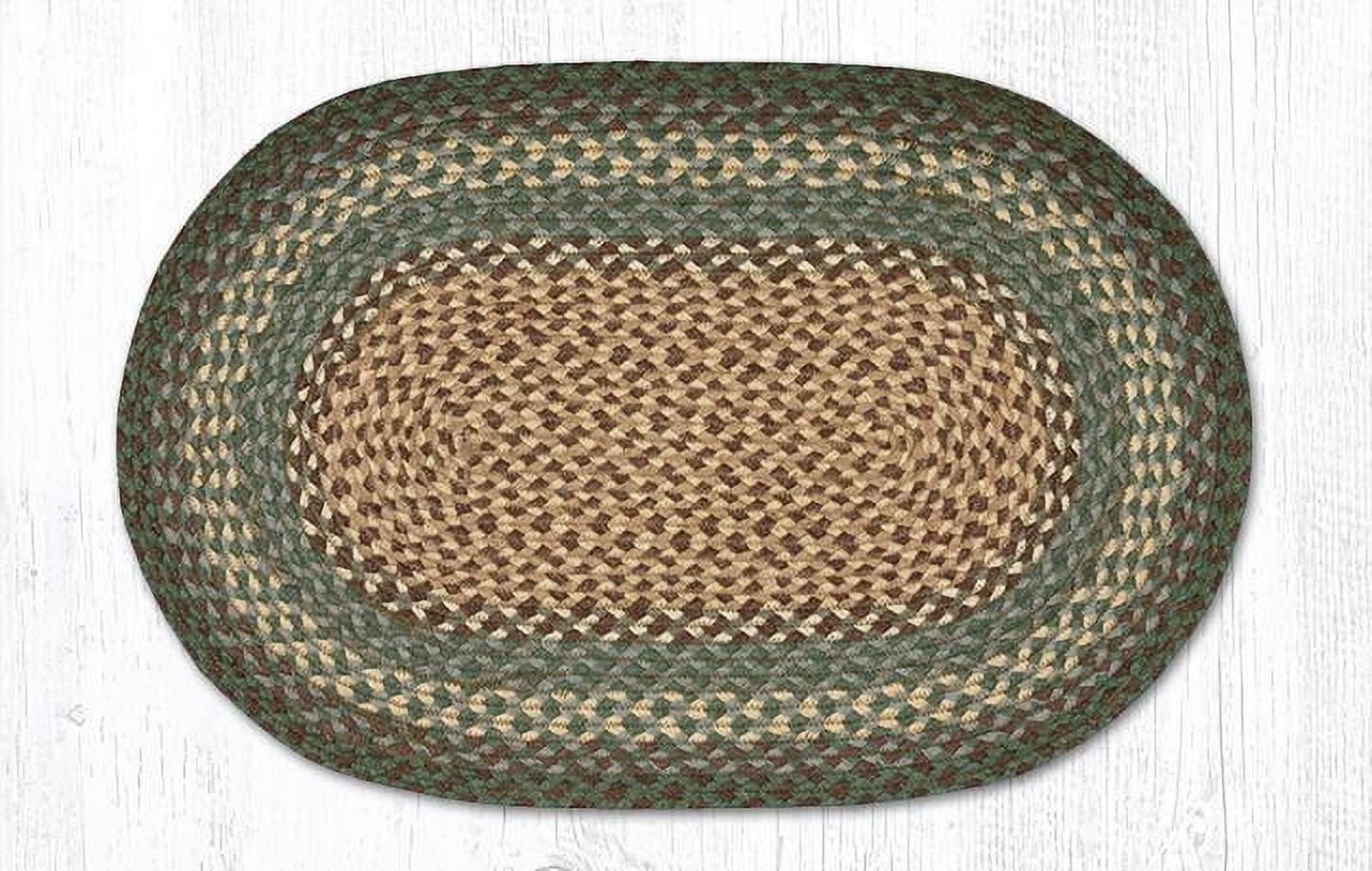 Dark Green and Beige Oval Braided Jute Rug 20" x 30"