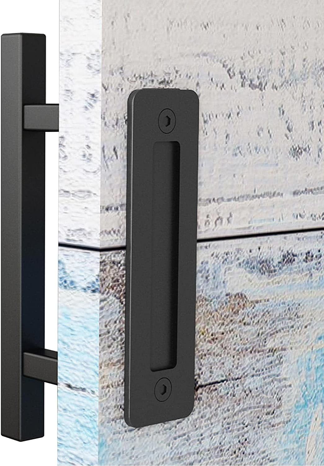 12" Matte Black Alloy Steel Barn Door Handle Set